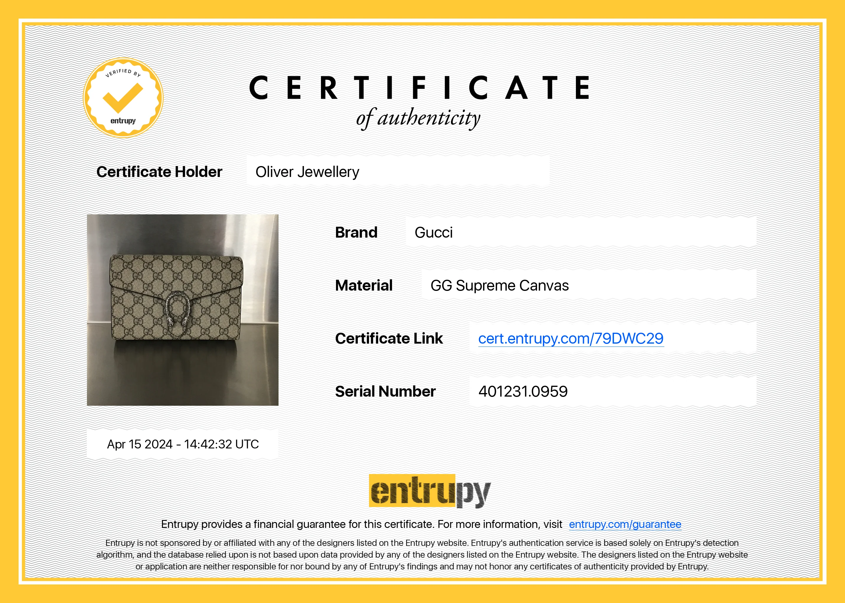Gucci Dionysus GG Supreme Wallet on Chain - Image 10