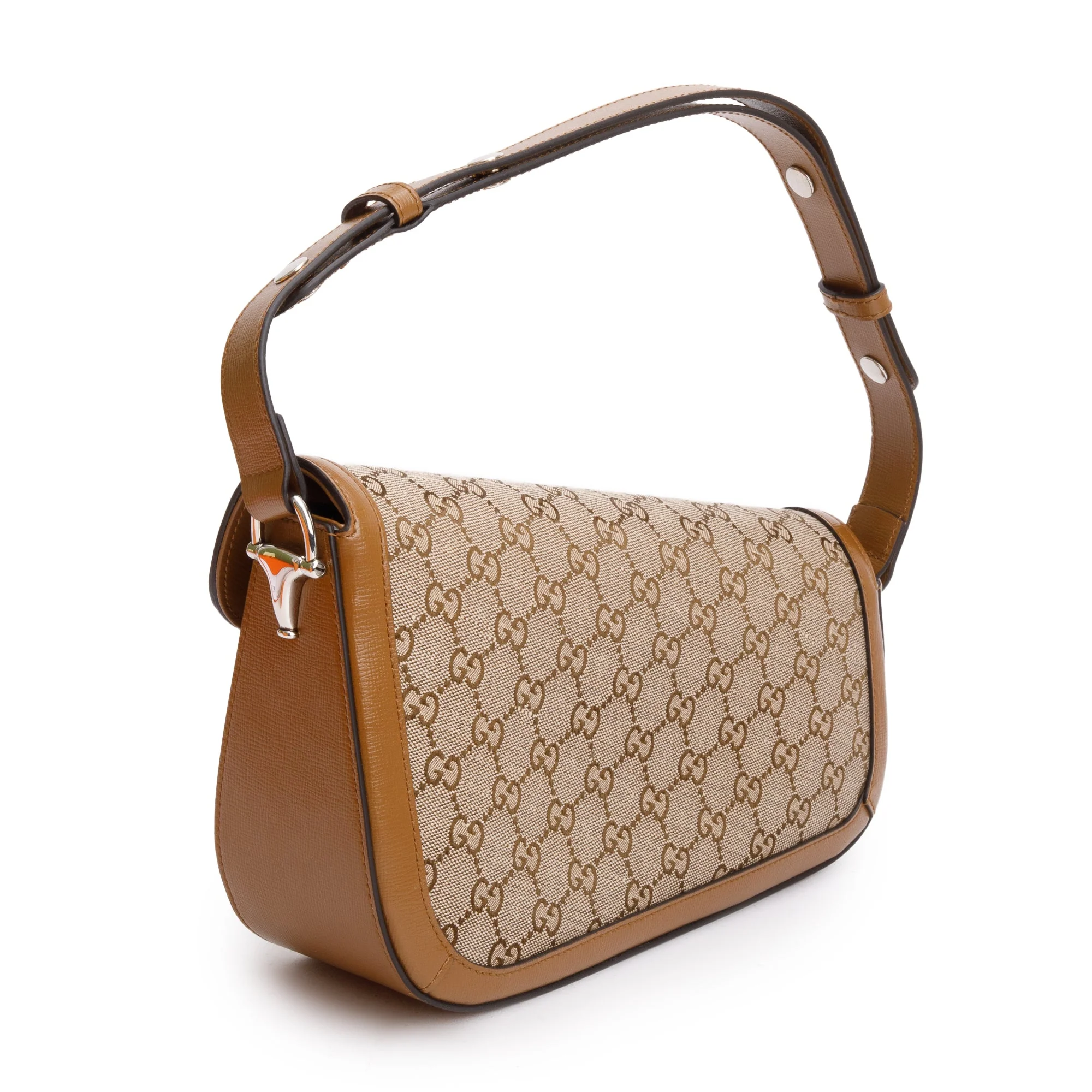 Gucci GG Canvas Brown Leather Trim Horsebit 1955 Small Shoulder Bag w/ Box - Image 6