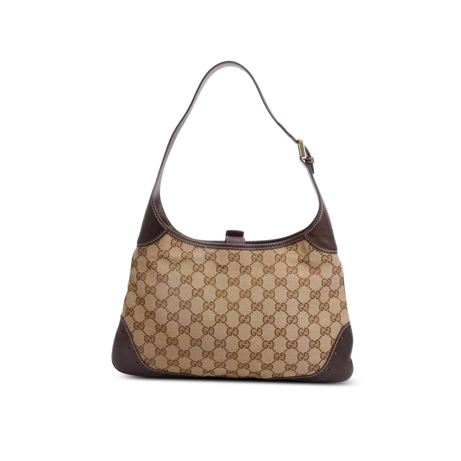 Gucci GG Canvas Brown Leather Trim Medium Punch Hobo - Image 4