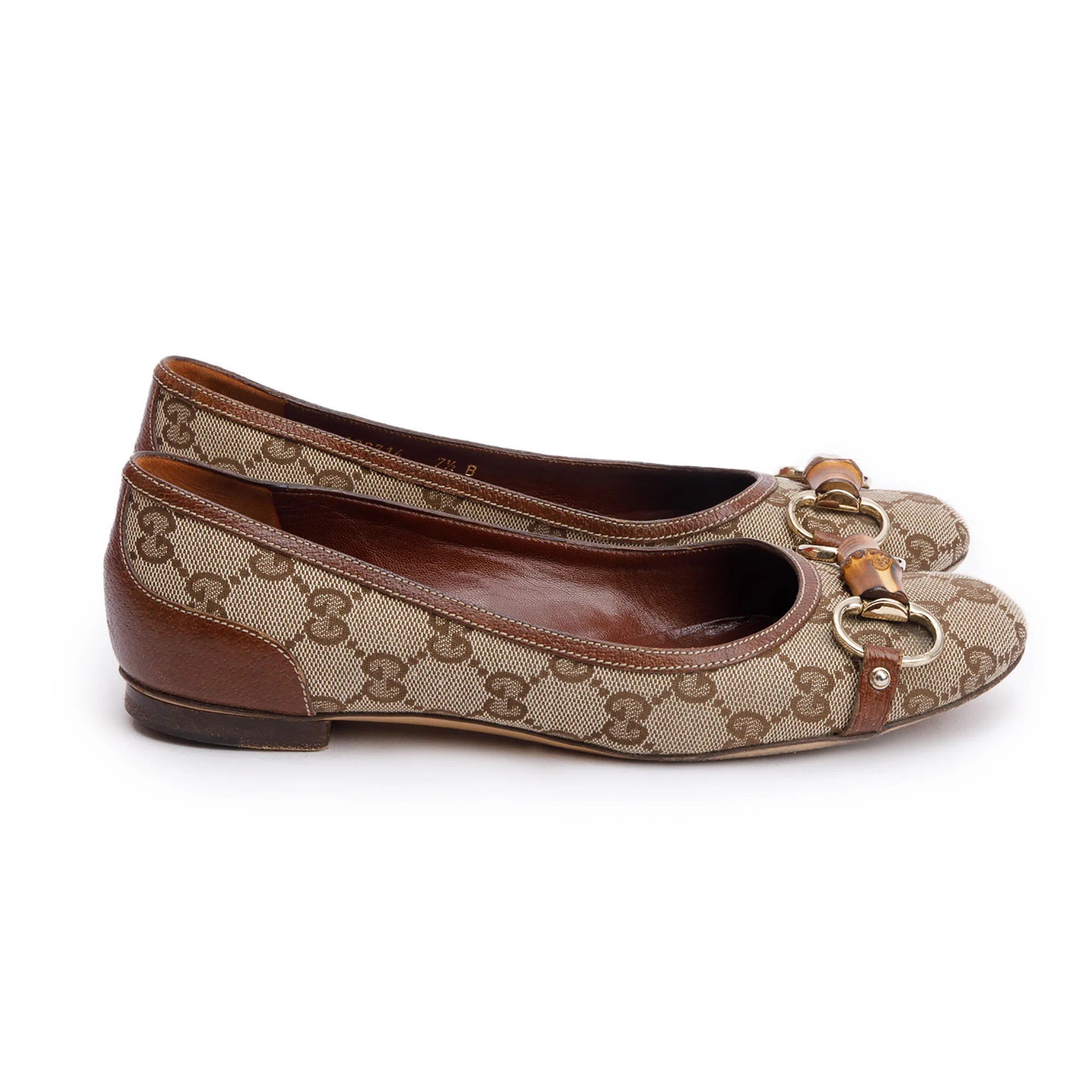 Gucci GG Canvas Horsebit Bamboo Accent Ballet Flats, Size 7.5 w/ Box - Image 3