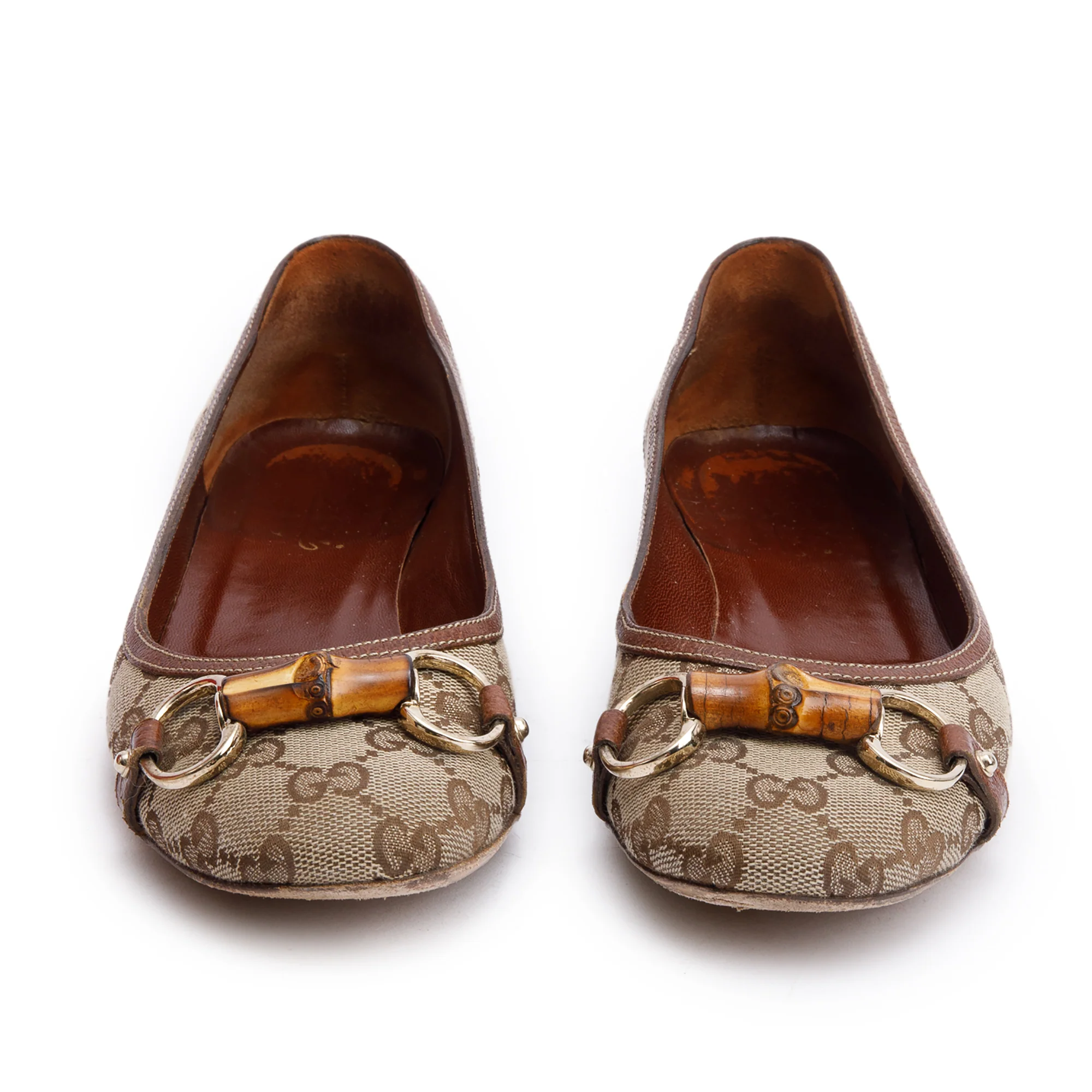 Gucci GG Canvas Horsebit Bamboo Accent Ballet Flats, Size 7.5 w/ Box - Image 4