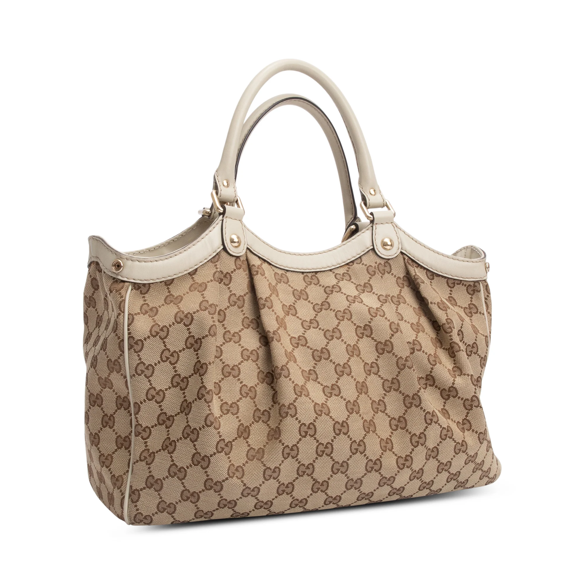 Gucci GG Canvas White Leather Trim Medium Sukey Tote - Image 4
