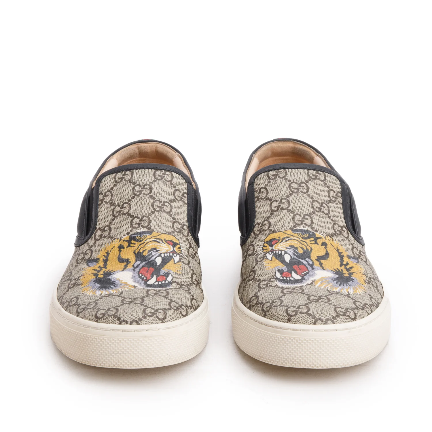 Gucci GG Monogram Supreme Canvas/Calfskin Tiger Slip On Sneakers, Men's Size 11 w/ Box - Image 4