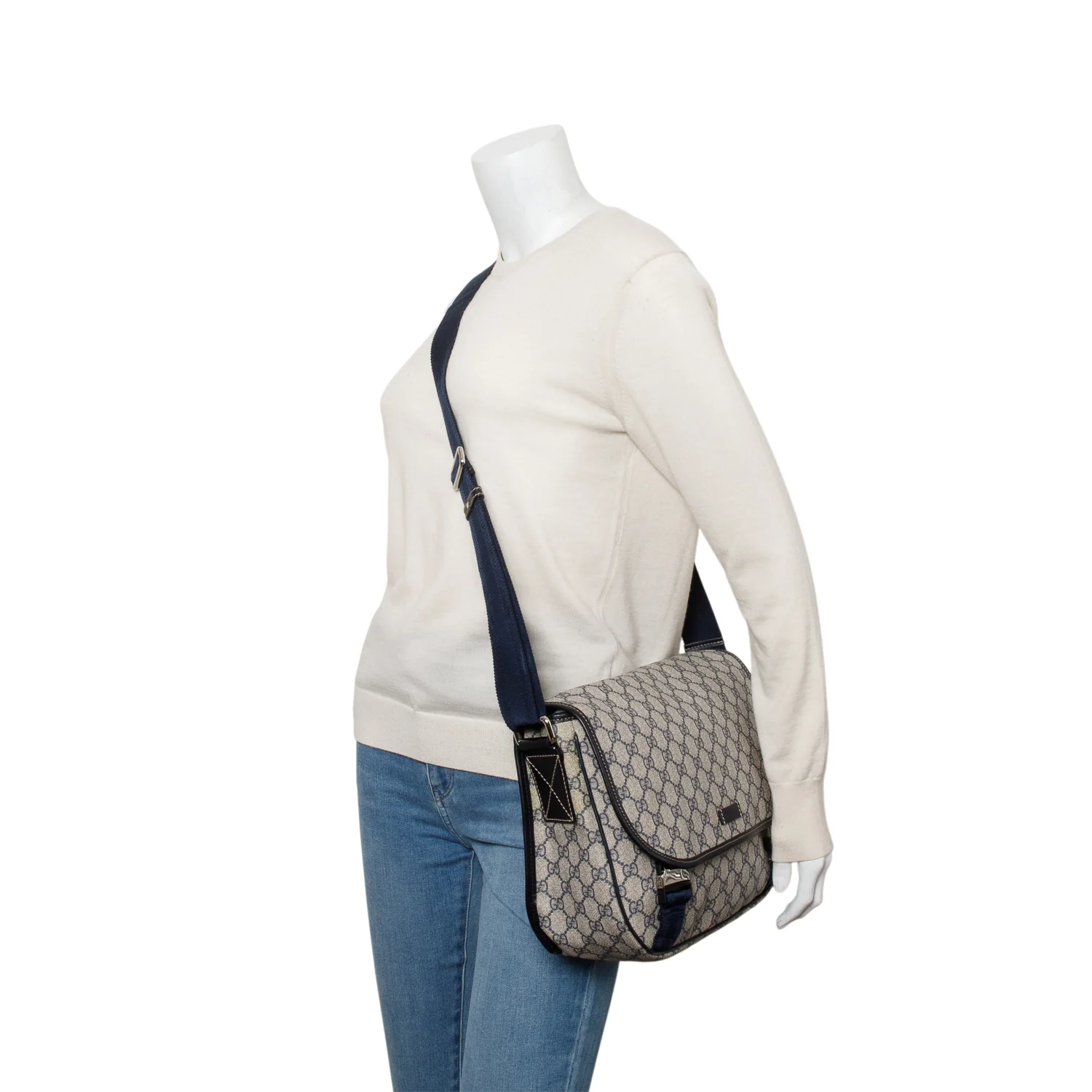 Gucci GG Plus Monogram Medium Double Buckle Flap Messenger Bag - Image 2