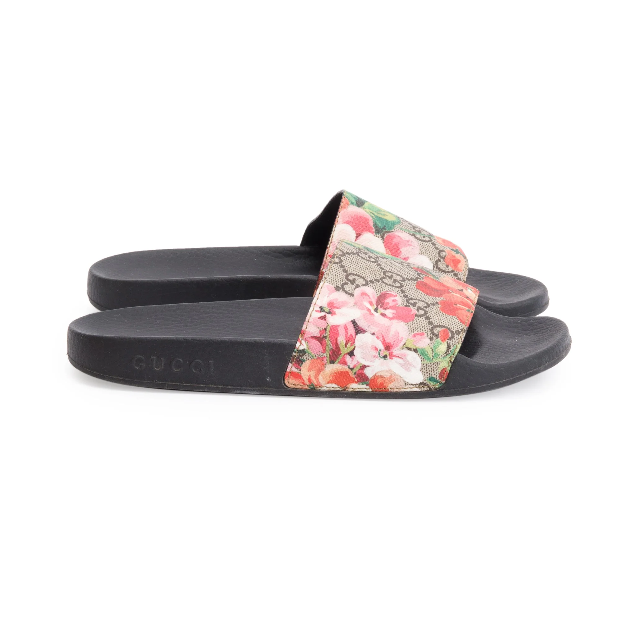 Gucci GG Supreme Blooms Canvas Black Rubber Slide Sandals, Size 37 w/ Box - Image 6
