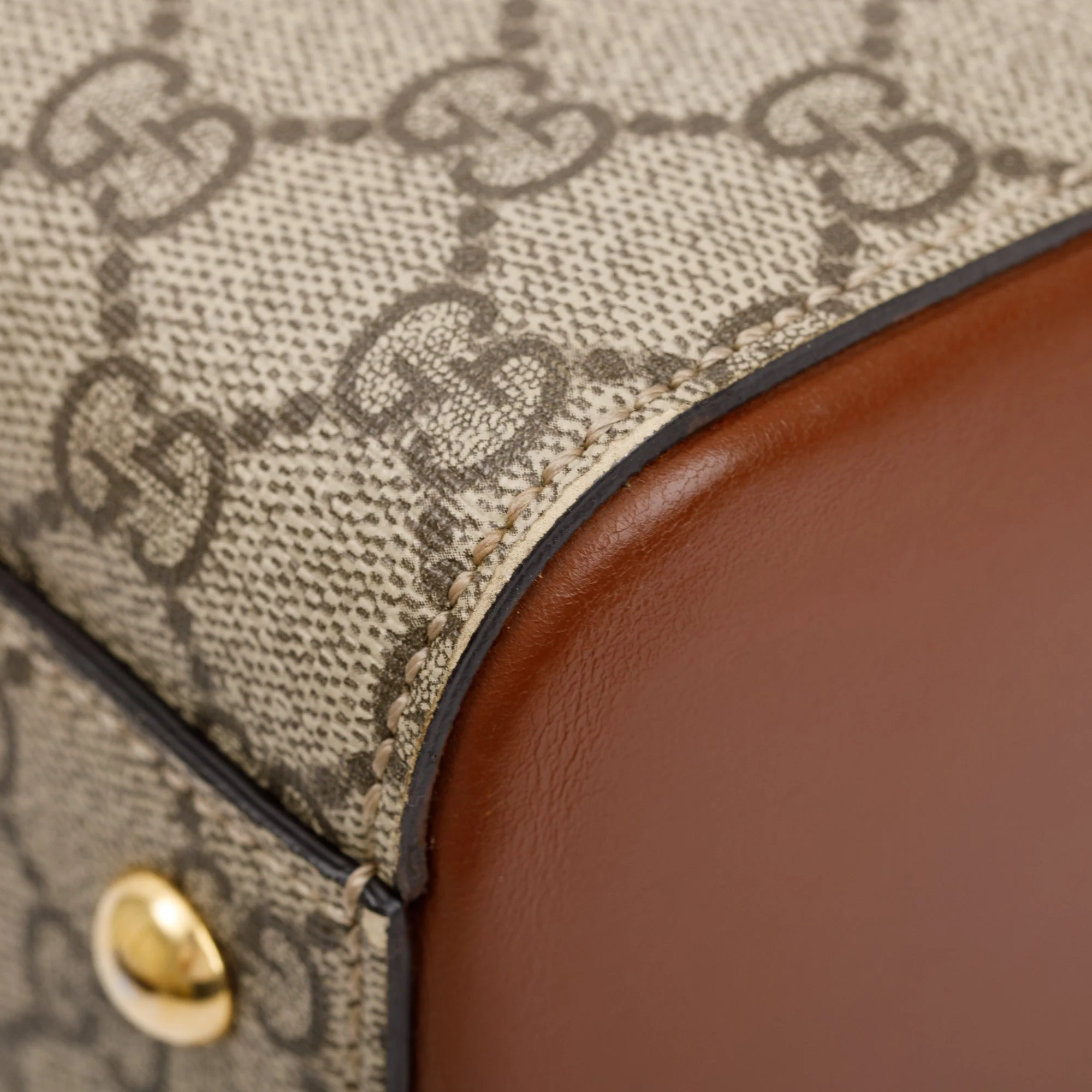 Gucci GG Supreme Brown Leather Small Boston Bag w/ Strap - Image 7
