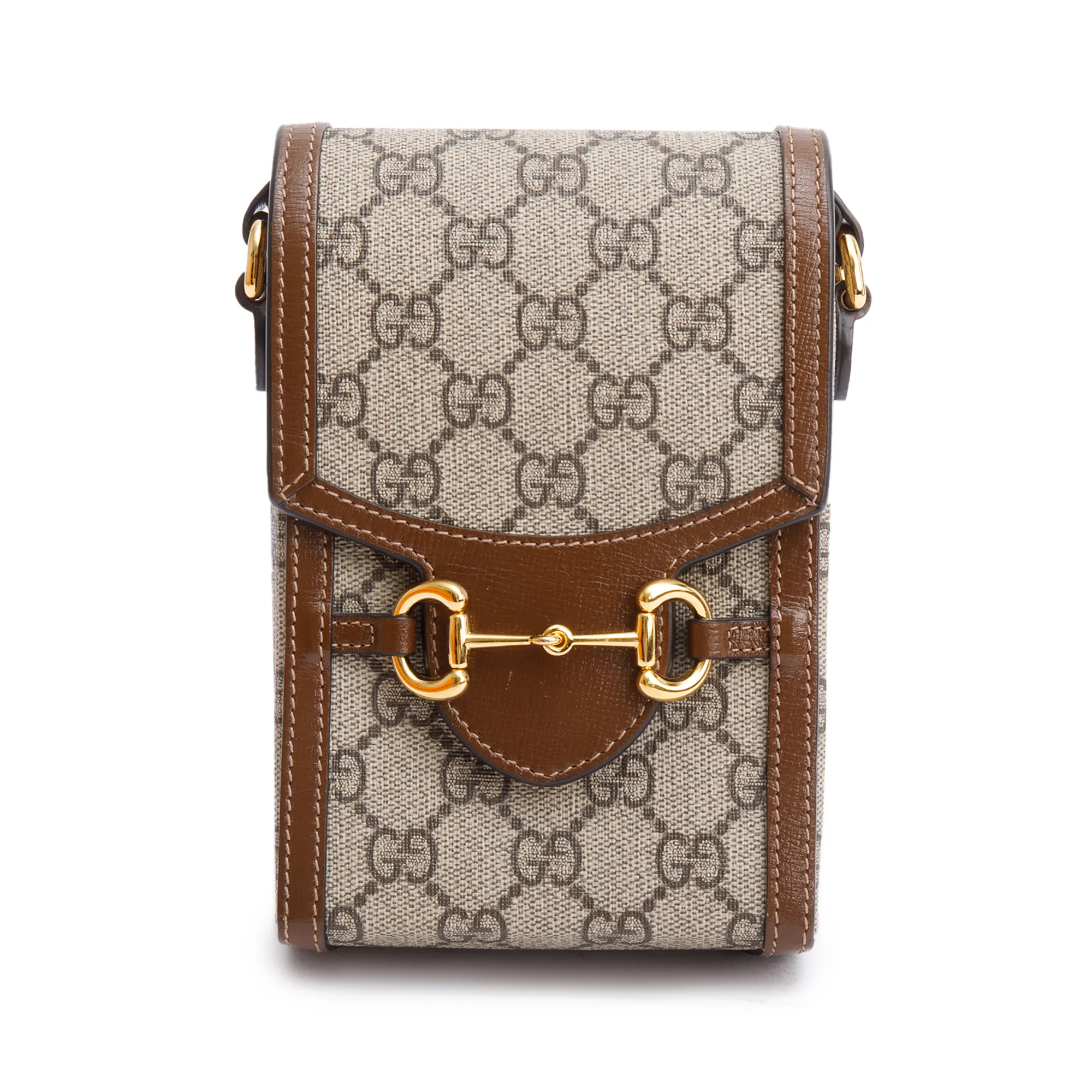 Gucci GG Supreme Brown Leather Trim Mini Horsebit 1955 Crossbody Bag w/ Box - Image 4