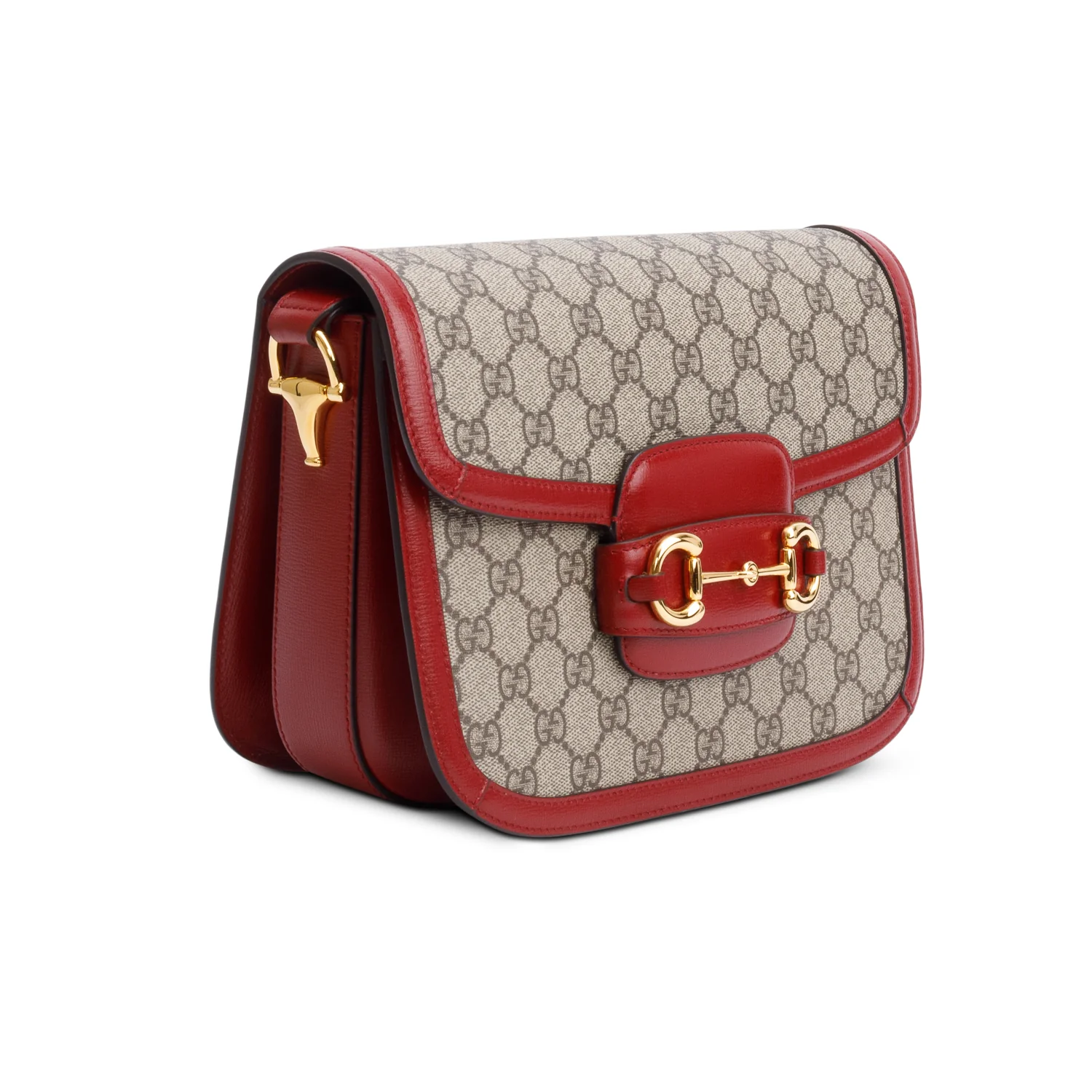 Gucci GG Supreme Canvas Red Leather Trim Horsebit 1955 Small Shoulder Bag - Image 4