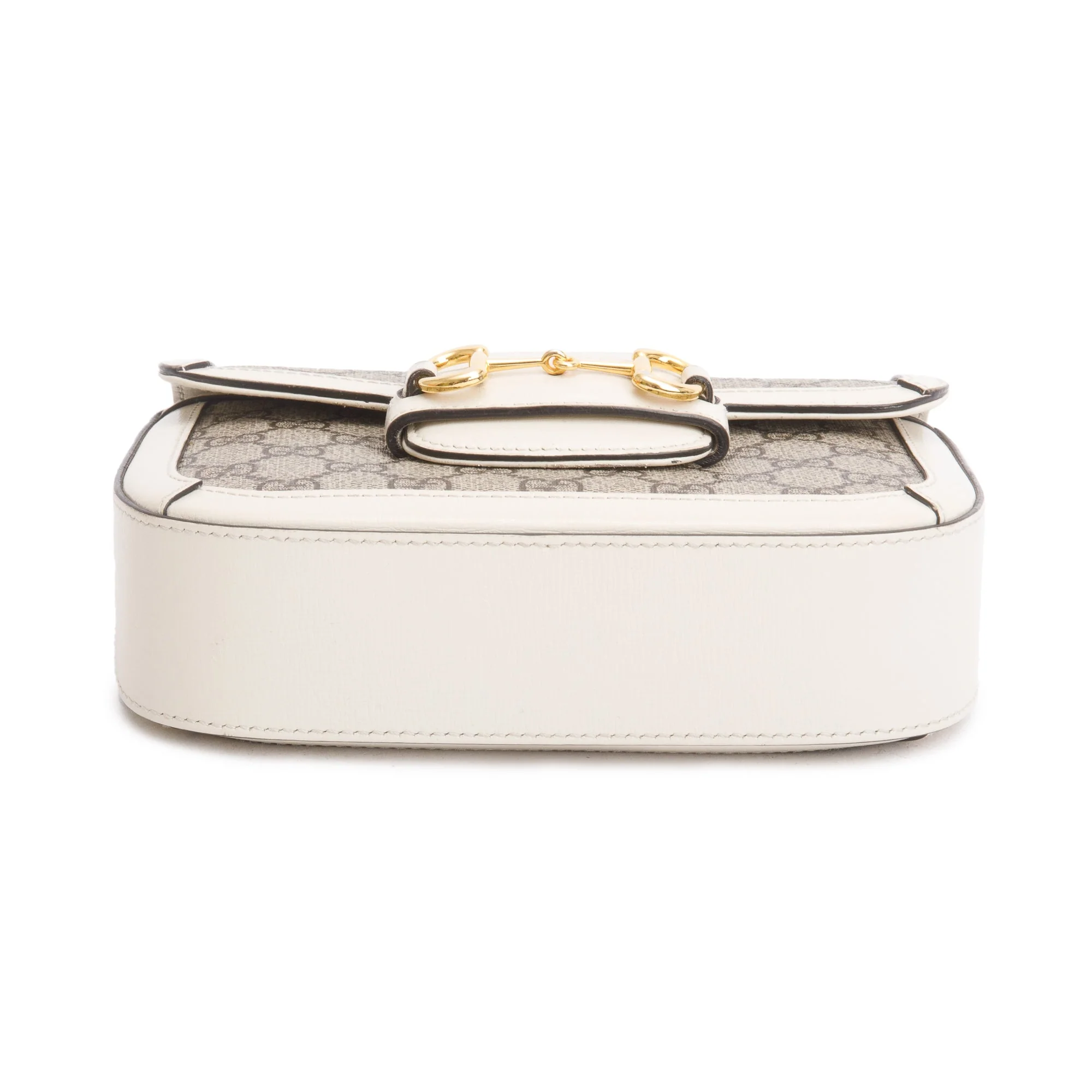 Gucci GG Supreme Canvas White Leather Trim Web Mini Horsebit 1955 Shoulder Bag w/ Box, Receipt & Straps - Image 7