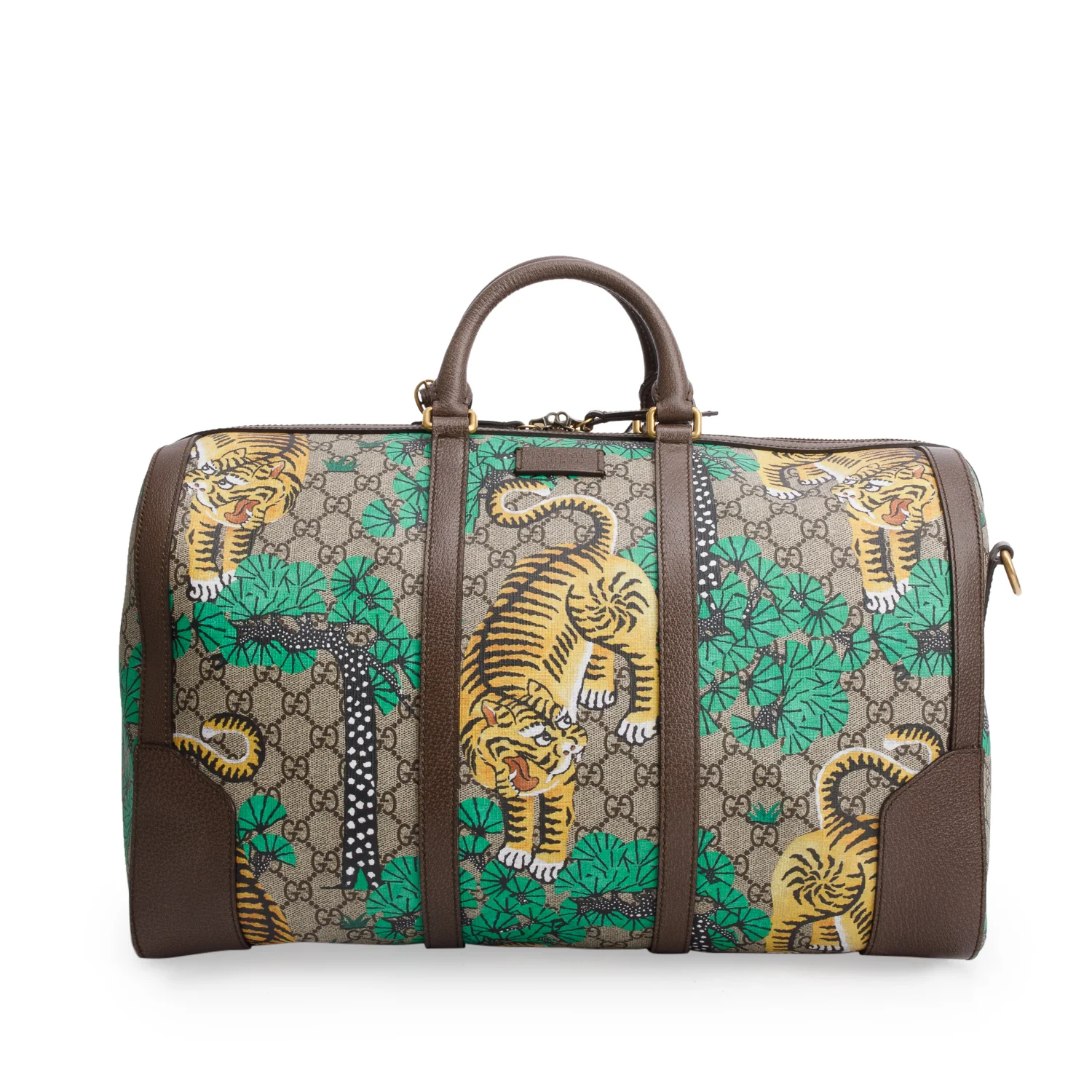 Gucci GG Supreme Monogram Bengal Web Boston Duffel Bag w/ Strap - Image 2