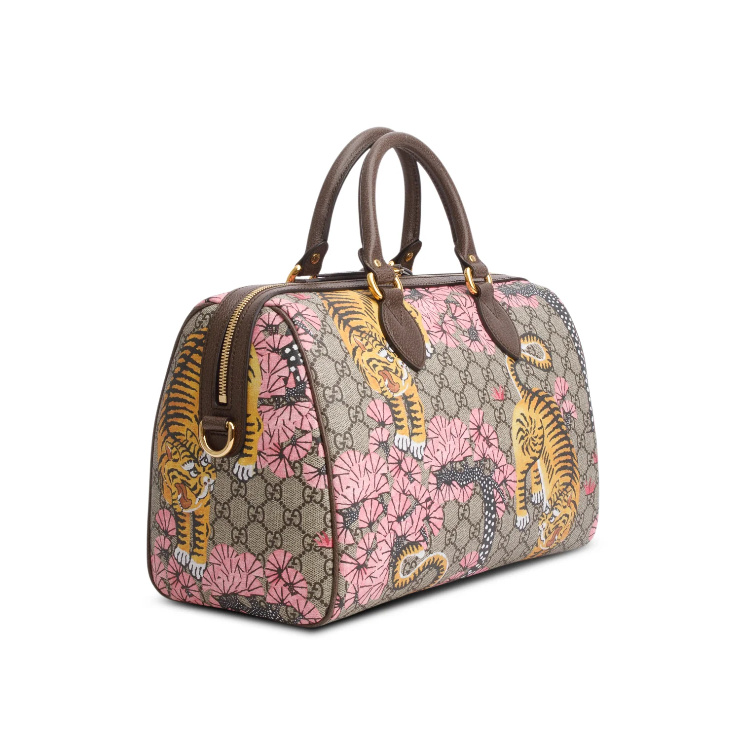 Gucci GG Supreme Monogram Bengal Web Medium Boston Bag w/ Strap - Image 4
