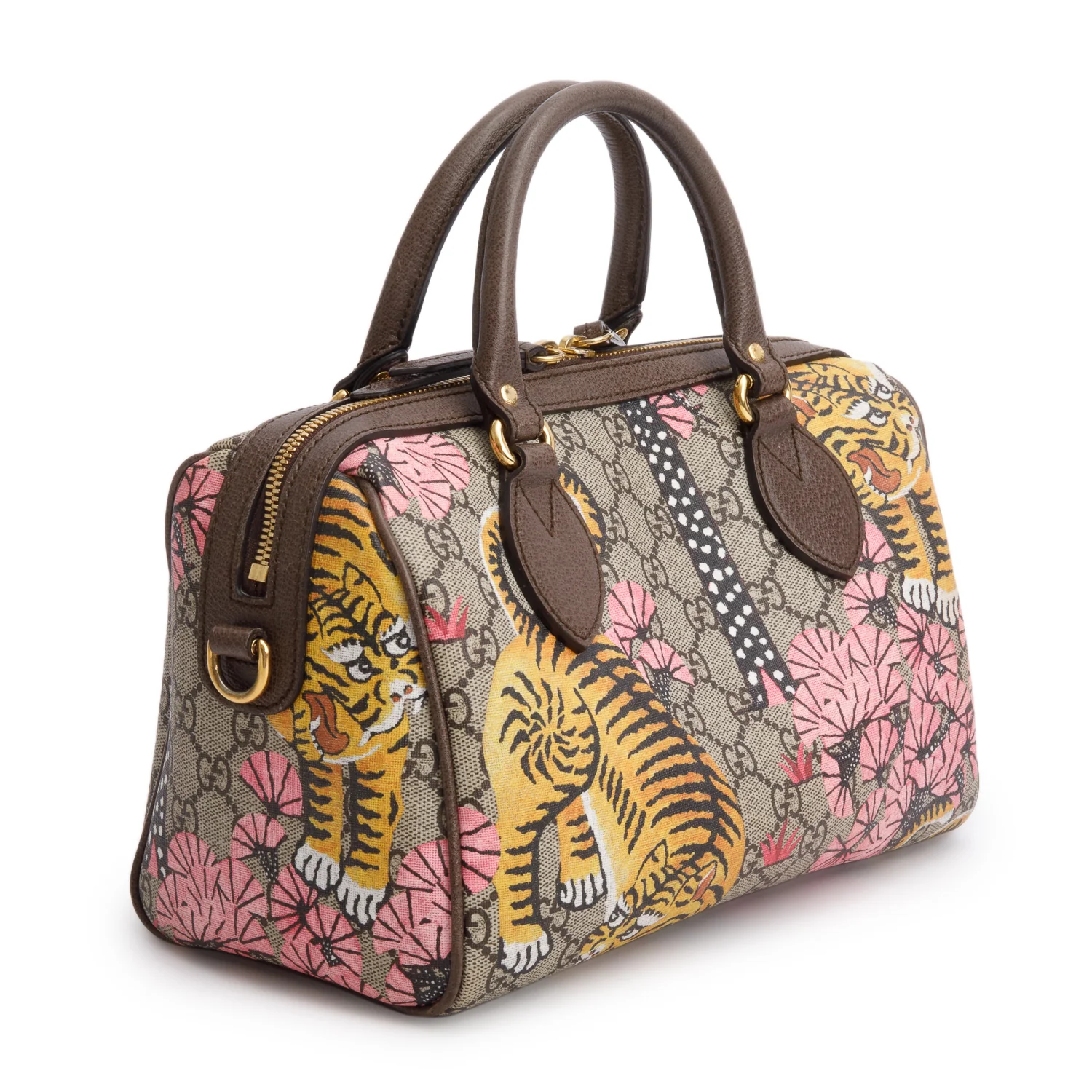 Gucci GG Supreme Monogram Bengal Web Small Boston Bag w/ Strap - Image 4