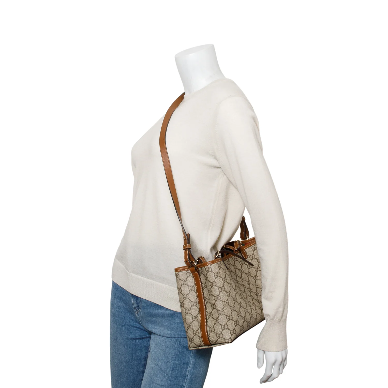 Gucci GG Supreme Monogram Emblem Medium Tote Bag w/ Strap - Image 2