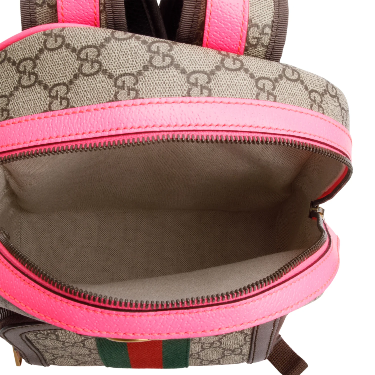 Gucci GG Supreme Monogram Pink Calfskin Web Small Ophidia Day Backpack - Image 6
