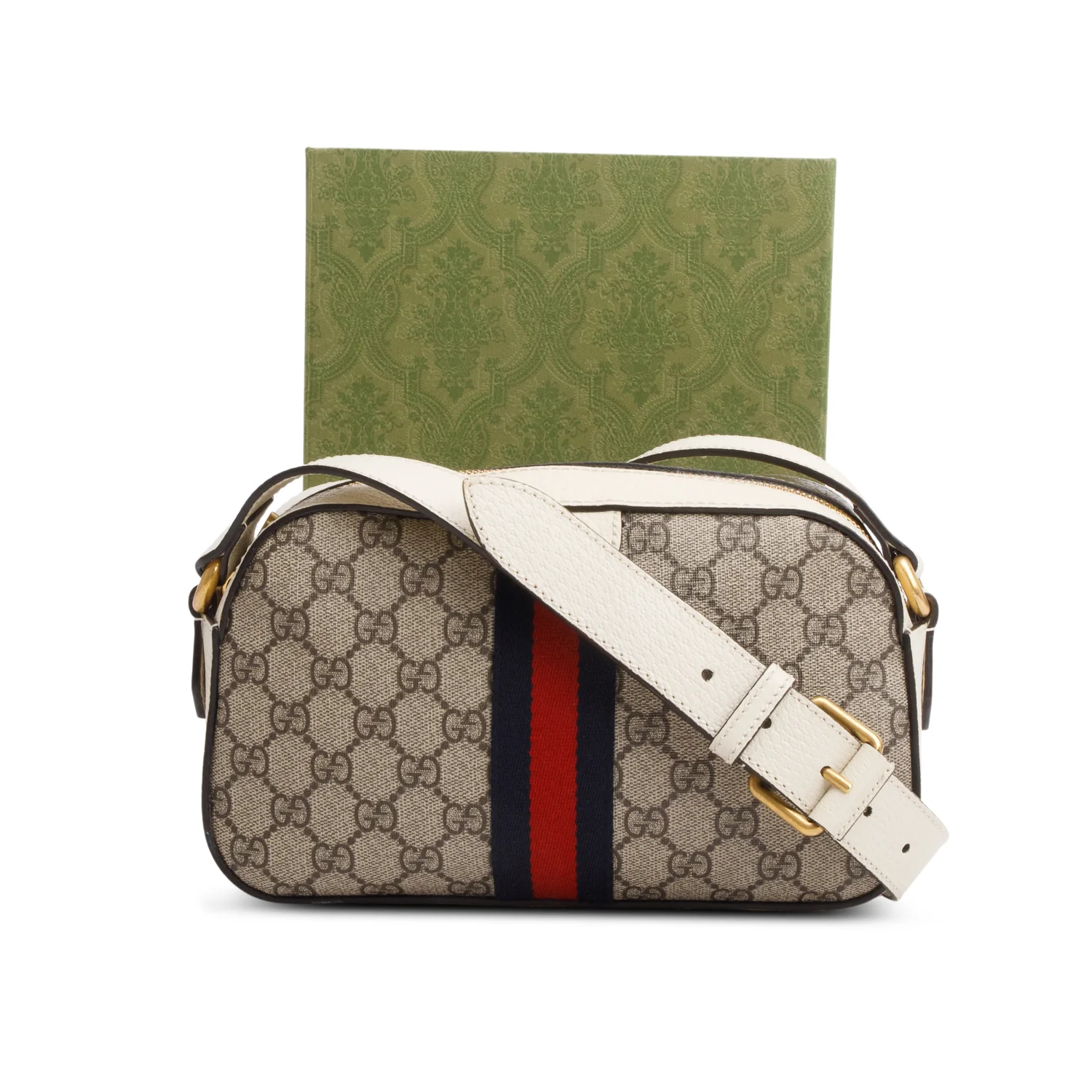 Gucci GG Supreme Monogram Textured Calfskin Web Small Ophidia Camera Bag w/ Box - Image 3