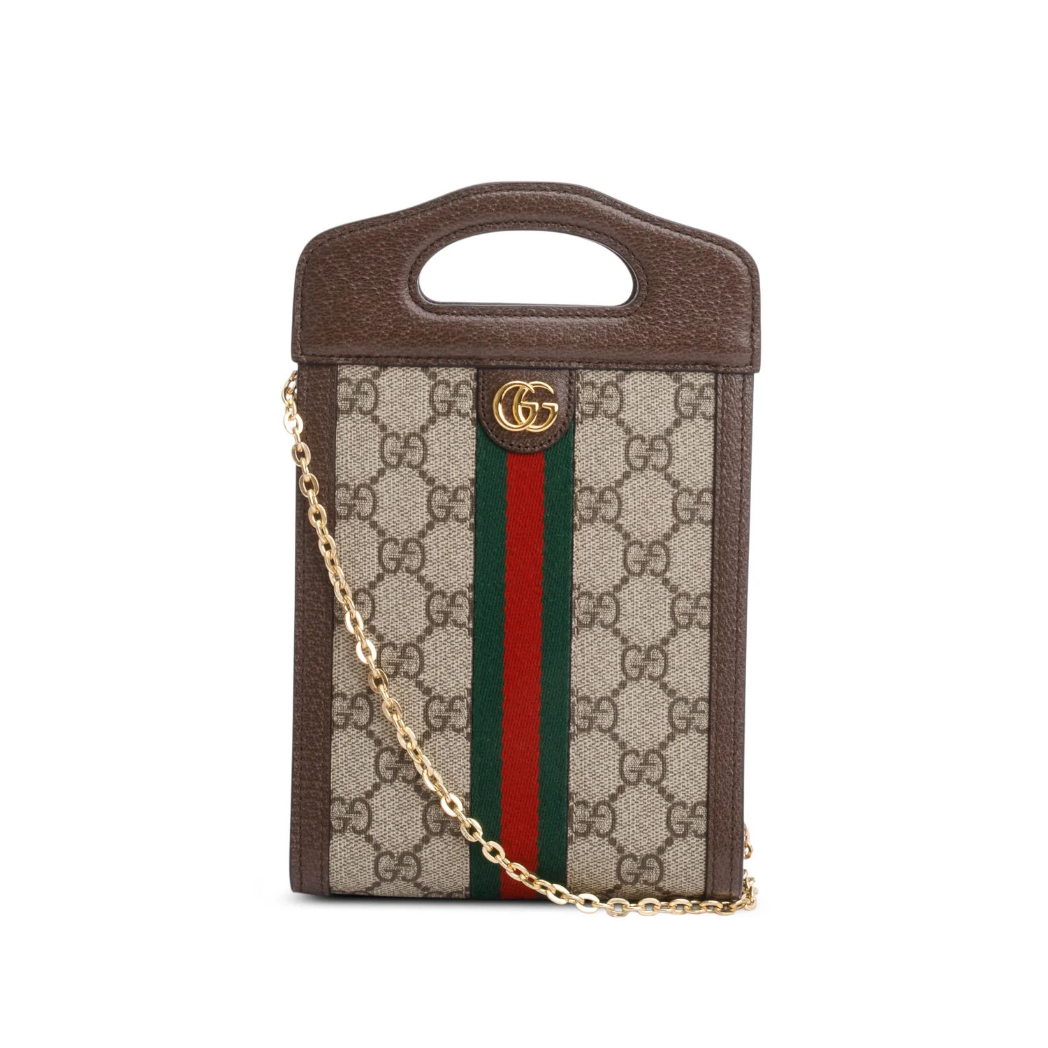 Gucci GG Supreme Monogram Textured Dollar Calfskin Mini Ophidia Top Handle w/ Chain Strap