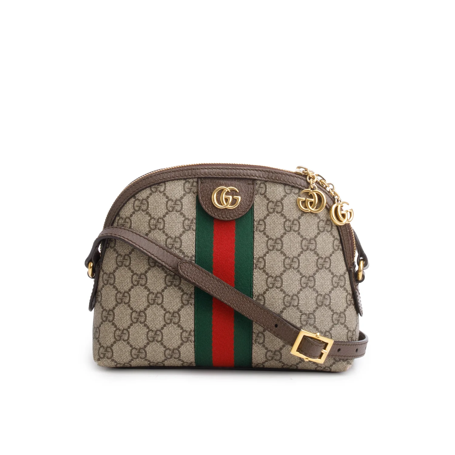 Gucci GG Supreme Monogram Textured Dollar Calfskin Web Small Ophidia Dome Shoulder Bag w/ Box
