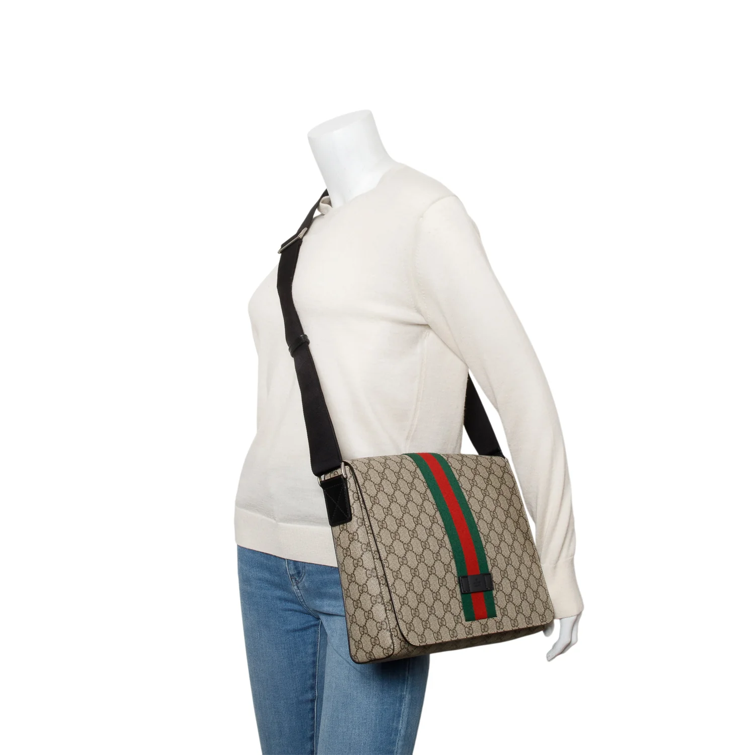 Gucci GG Supreme Monogram Web Flap Messenger Bag w/ Receipt - Image 2