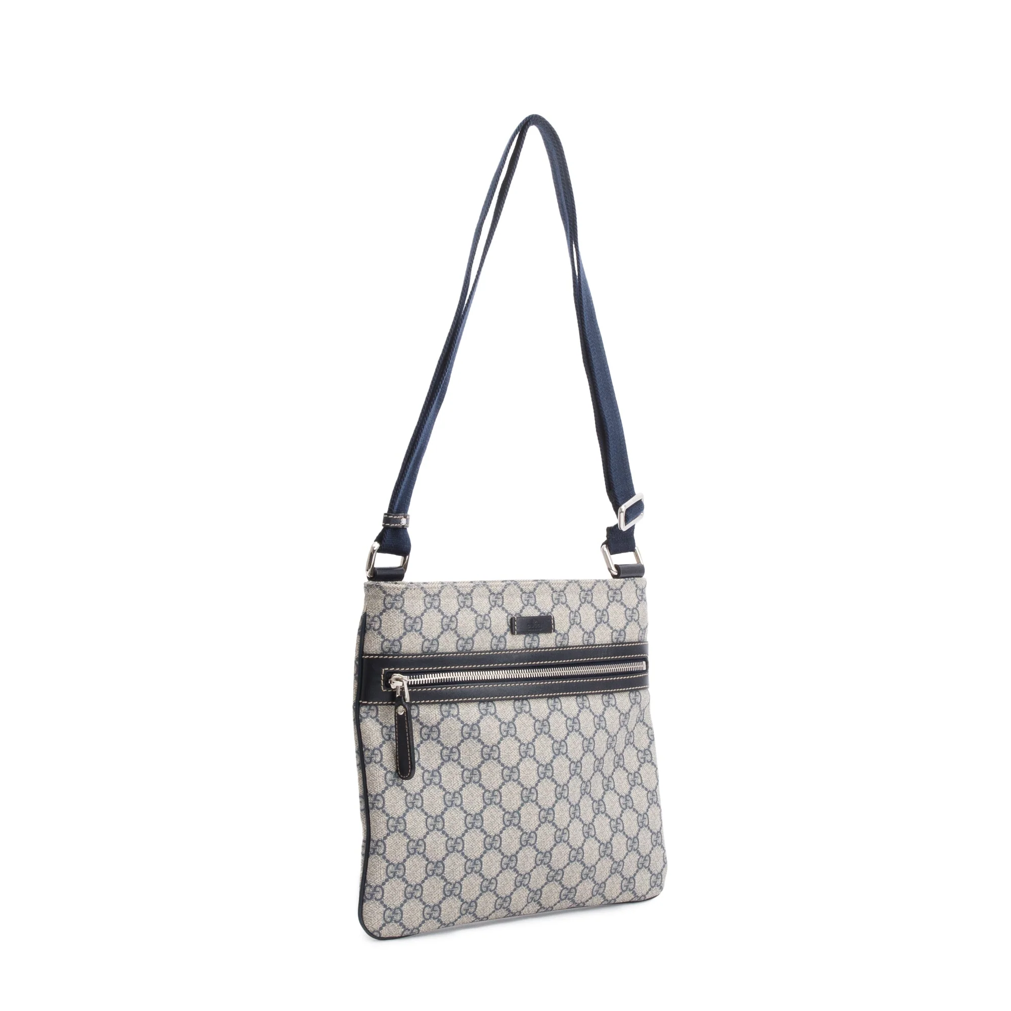 Gucci GG Supreme Navy Trim Front Zip Flat Messenger Bag - Image 3