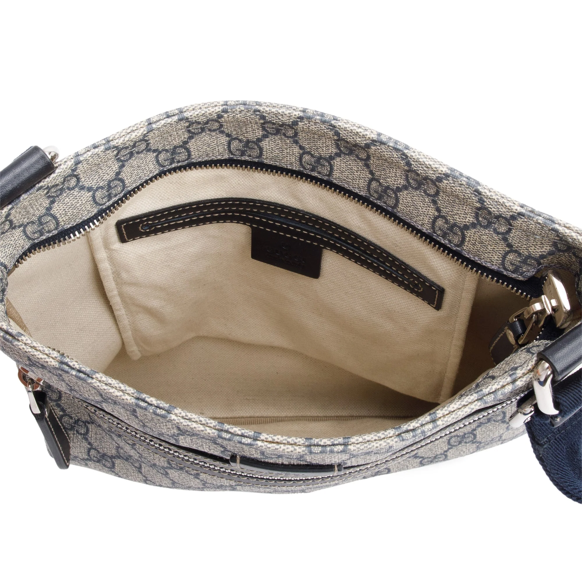 Gucci GG Supreme Navy Trim Front Zip Flat Messenger Bag - Image 7
