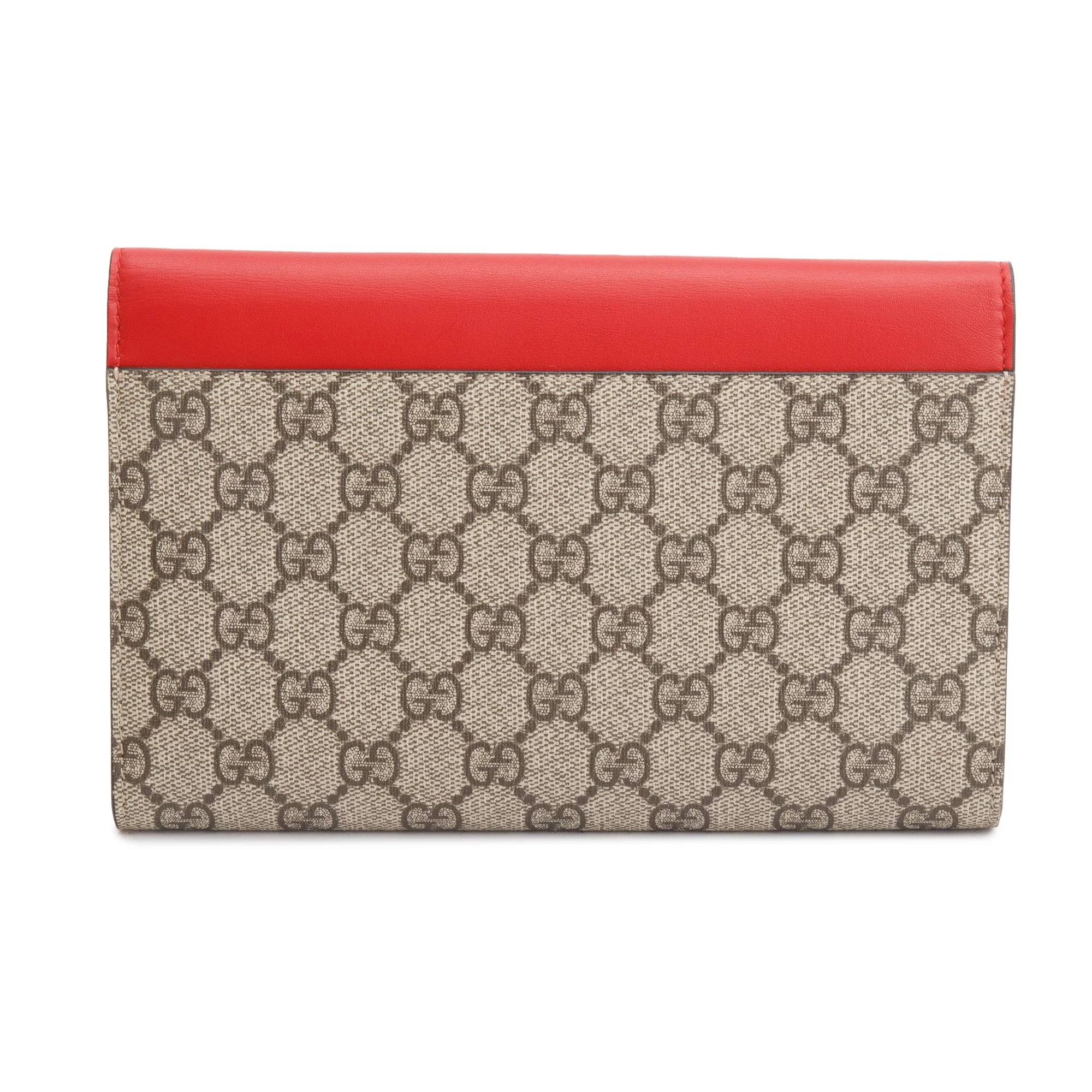 Gucci GG Supreme Red Leather Pearl Studs Peony Clutch - Image 4