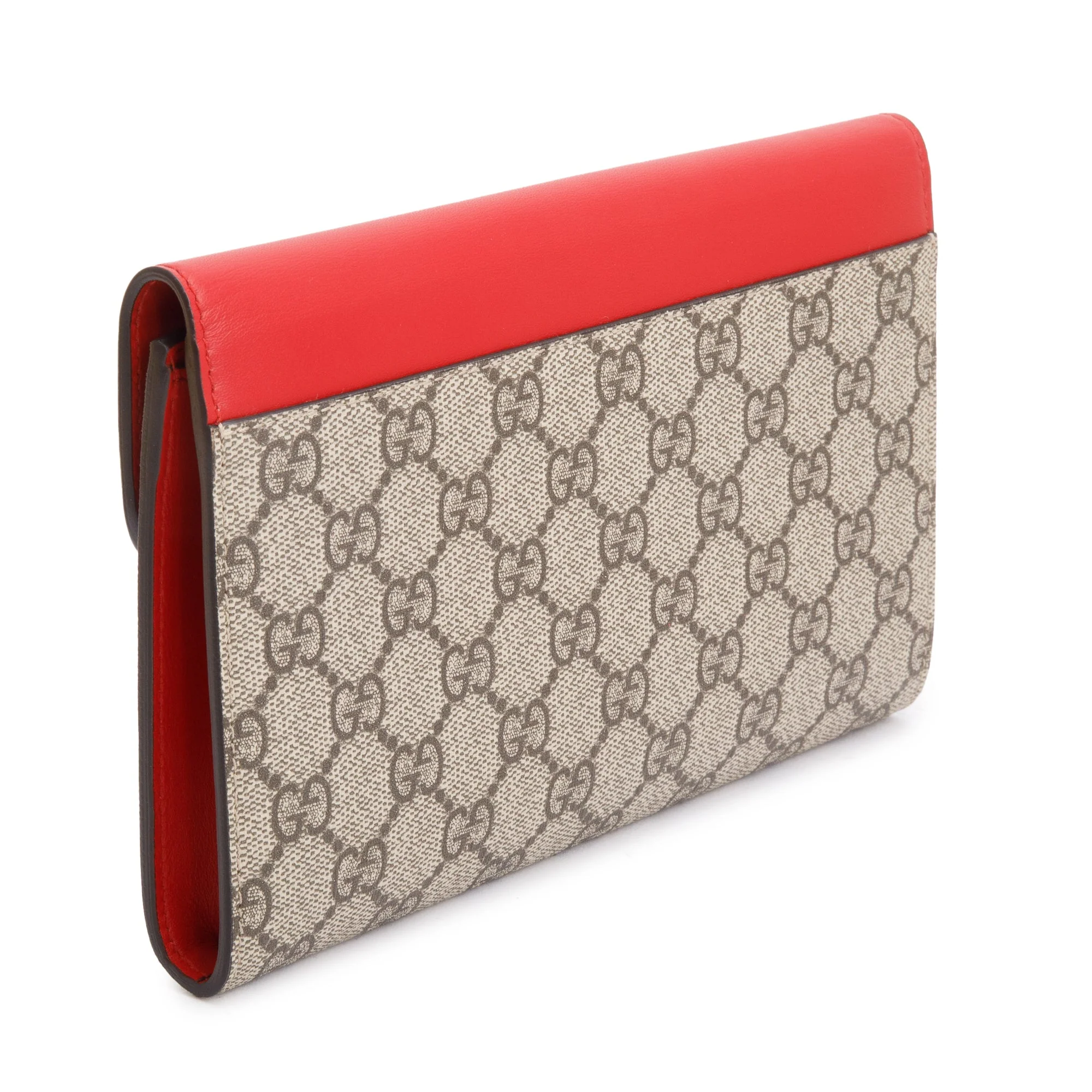 Gucci GG Supreme Red Leather Pearl Studs Peony Clutch - Image 5