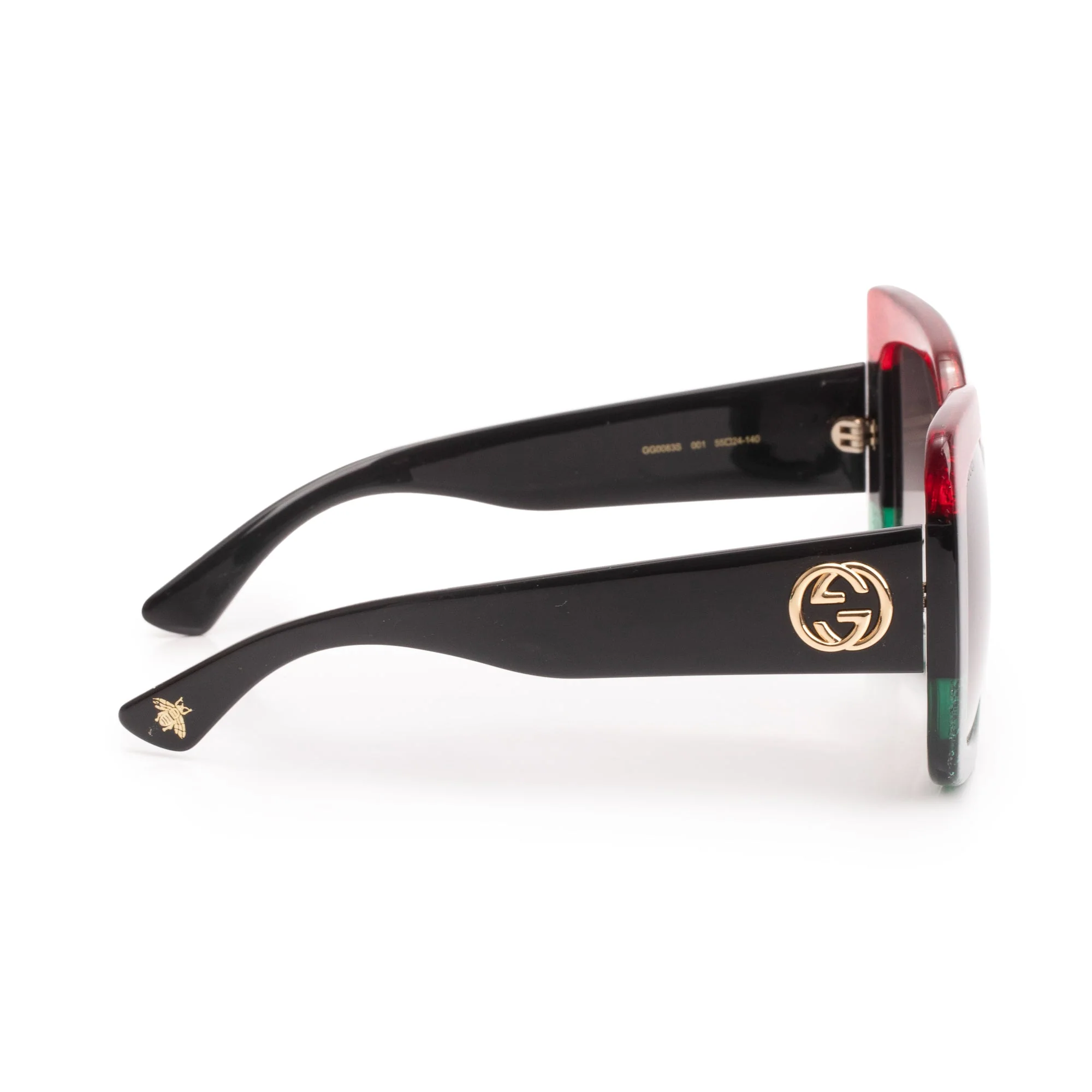 Gucci GG0083S Red/Green Glitter Black Acetate CC Logo Oversized Square Sunglasses w/ Case - Image 3