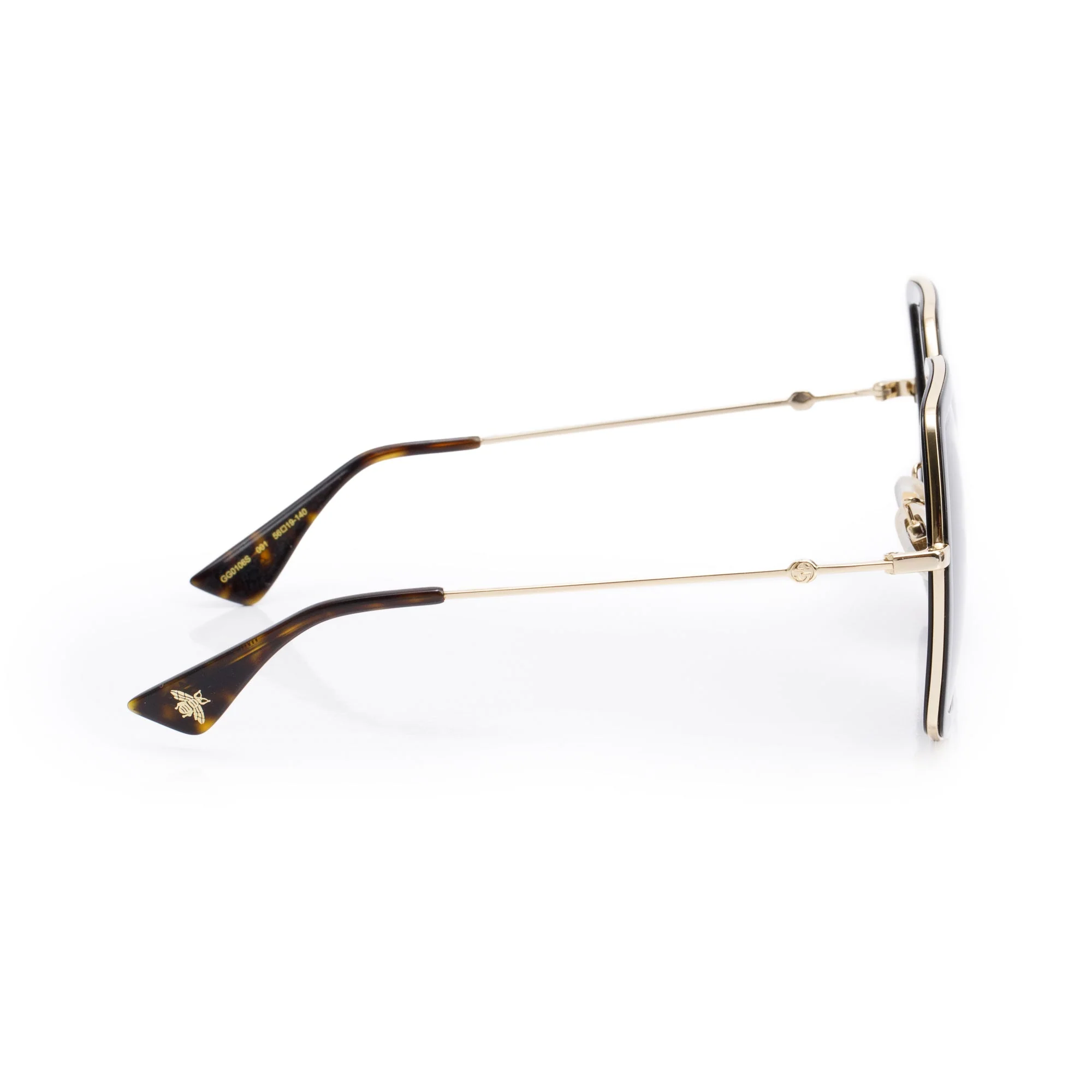 Gucci GG0106S Black Acetate Bee Accent Oversized Square Sunglasses w/ Case - Image 3