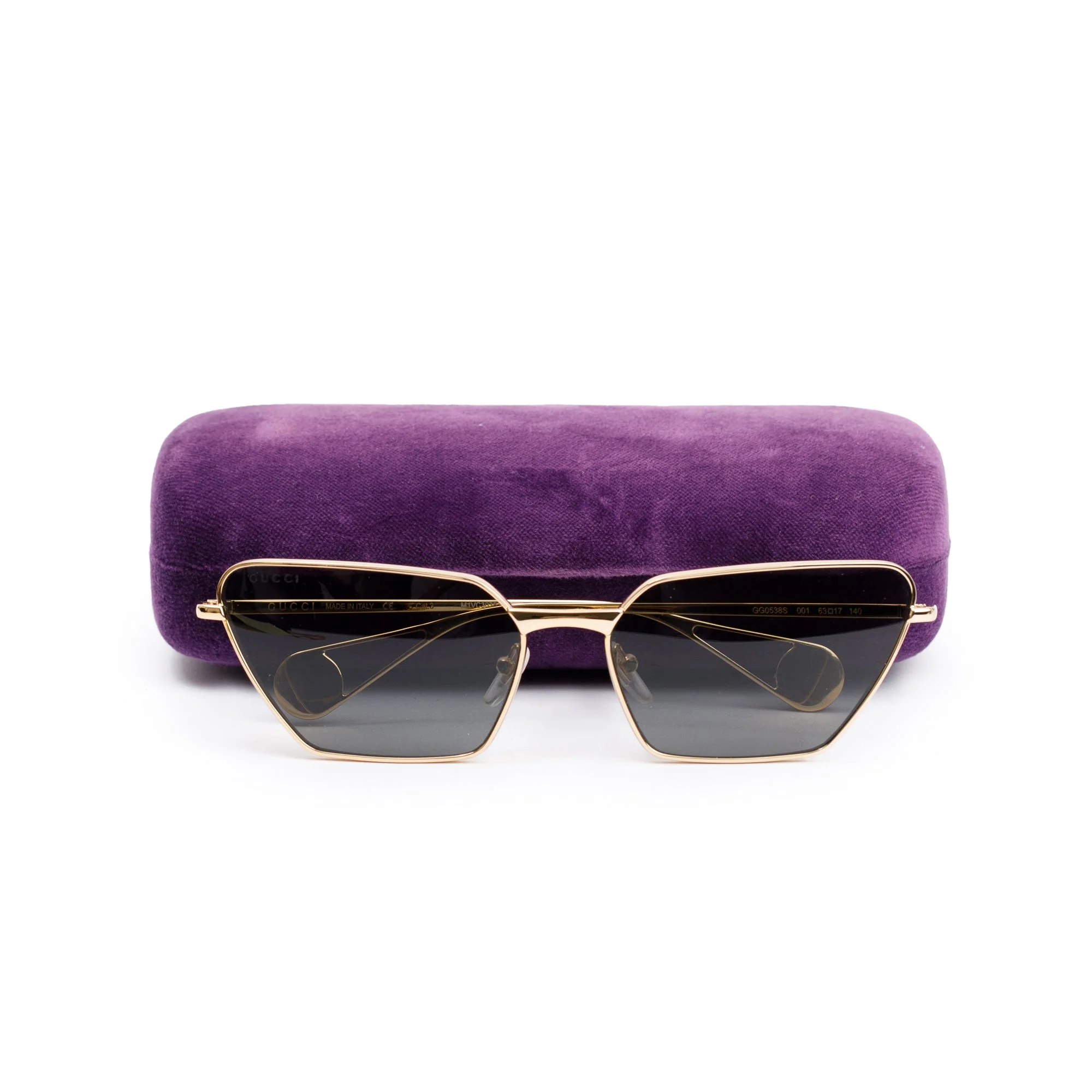 Gucci GG0538S Gold-Tone Frame Rectanglar Sunglasses w/ Case - Image 2