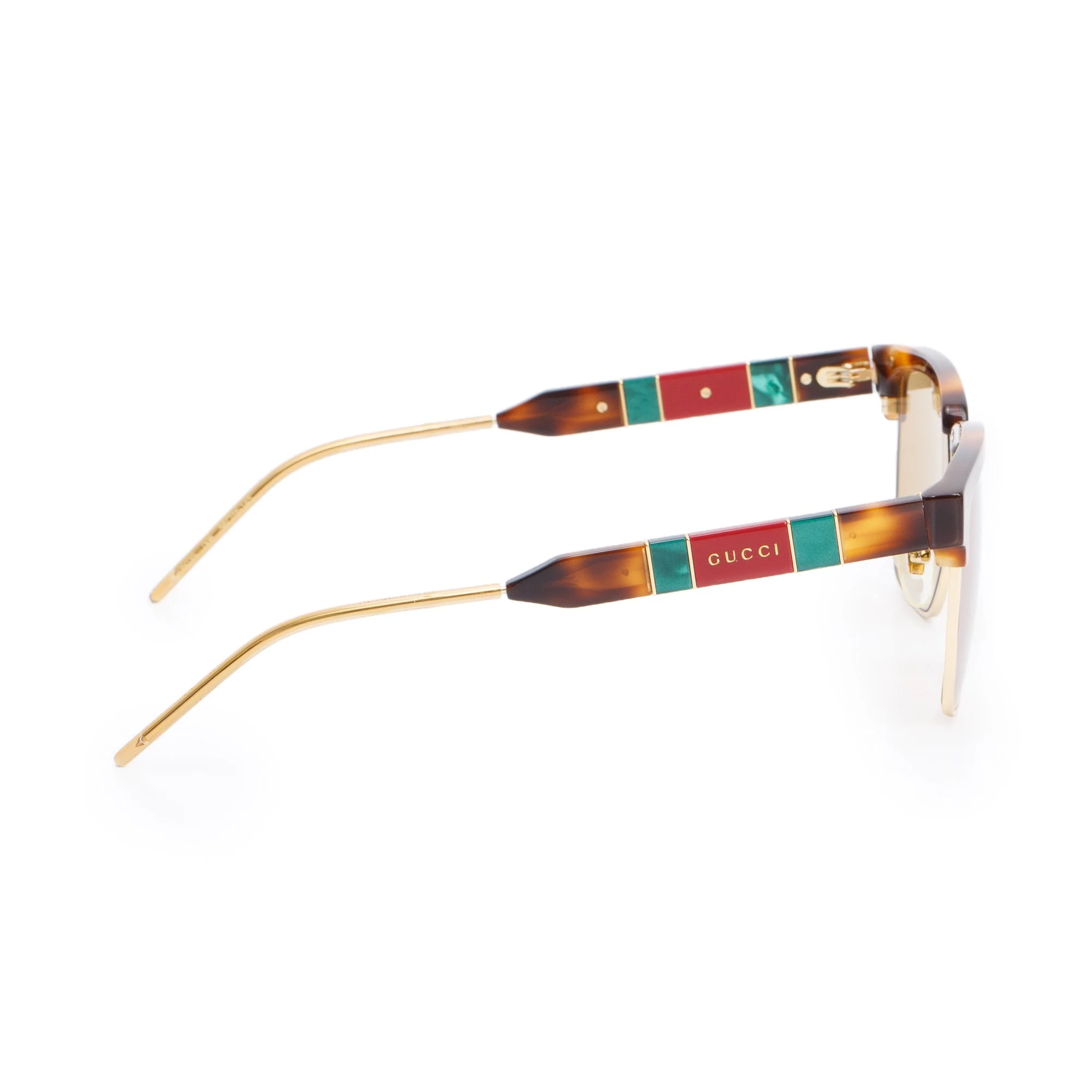 Gucci GG0603S Havana Green, Red Web Acetate Square Sunglasses w/ Case - Image 3