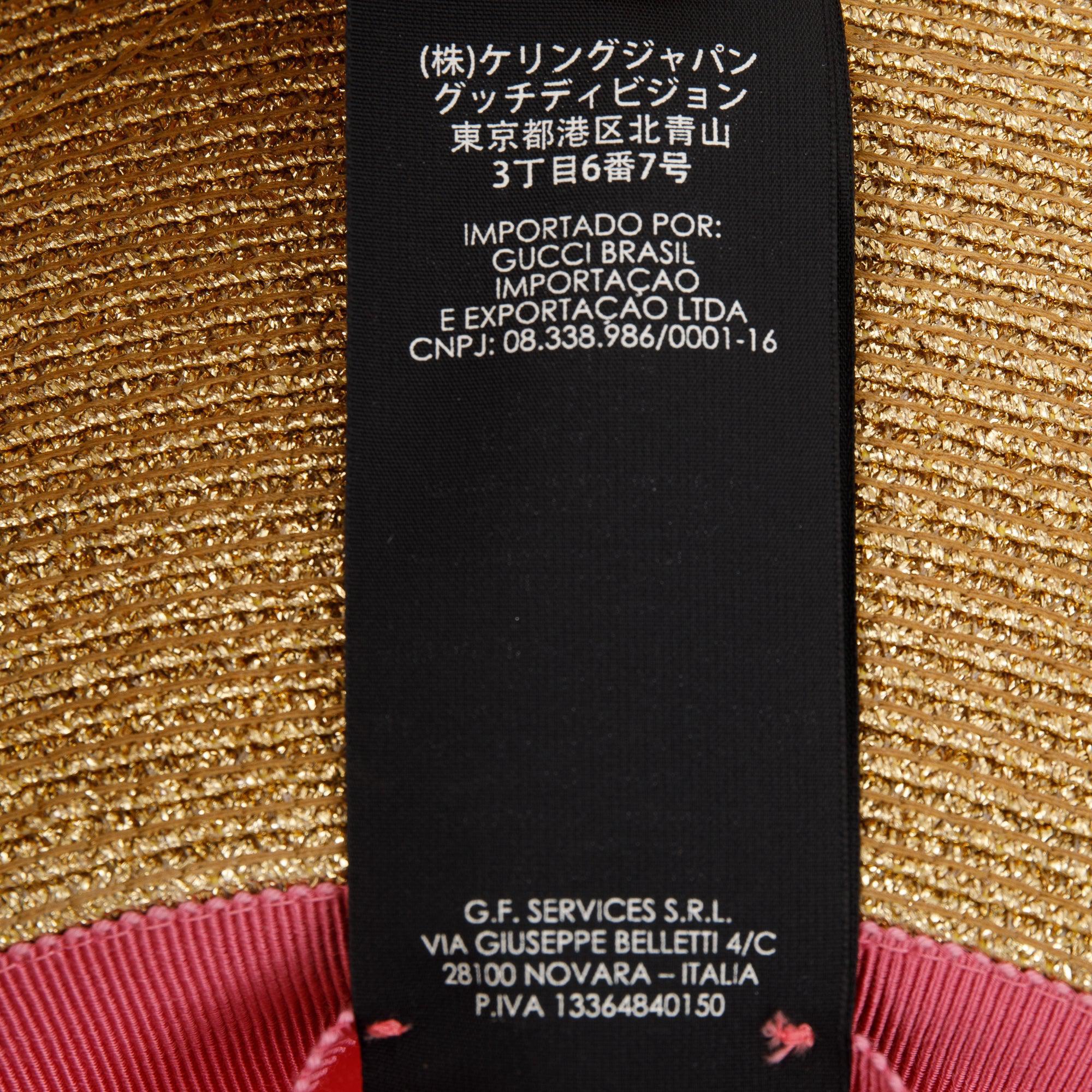 Gucci Gold & Black Lame Woven Paper Hat with Black Grosgrain Ribbon, Size M 57 w/ Box - Image 6