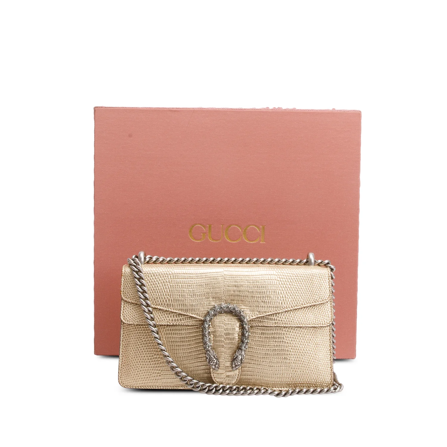 Gucci Gold Metallic Lizard Embossed Crystal Small Dionysus Shoulder Bag w/ Box - Image 3