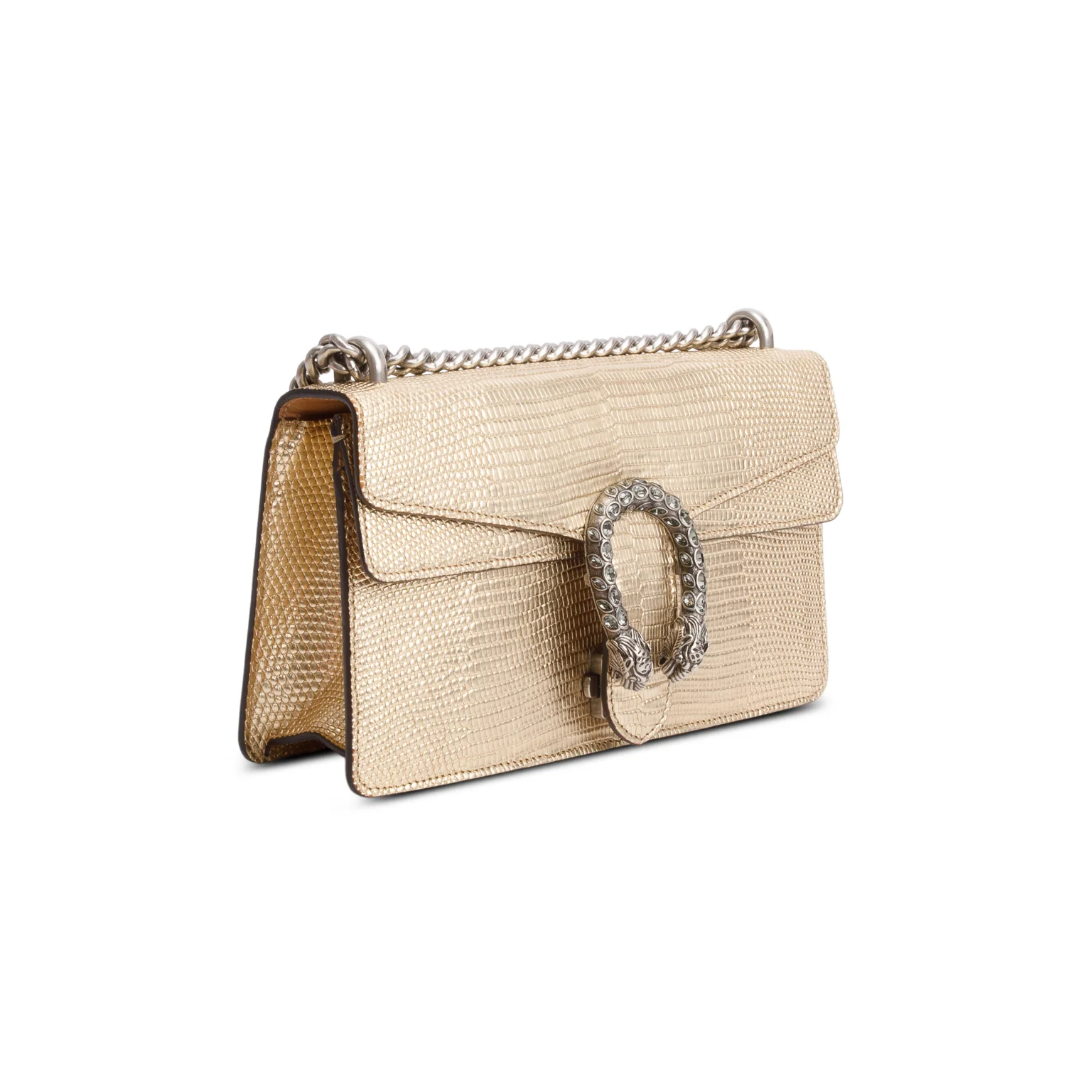Gucci Gold Metallic Lizard Embossed Crystal Small Dionysus Shoulder Bag w/ Box - Image 5