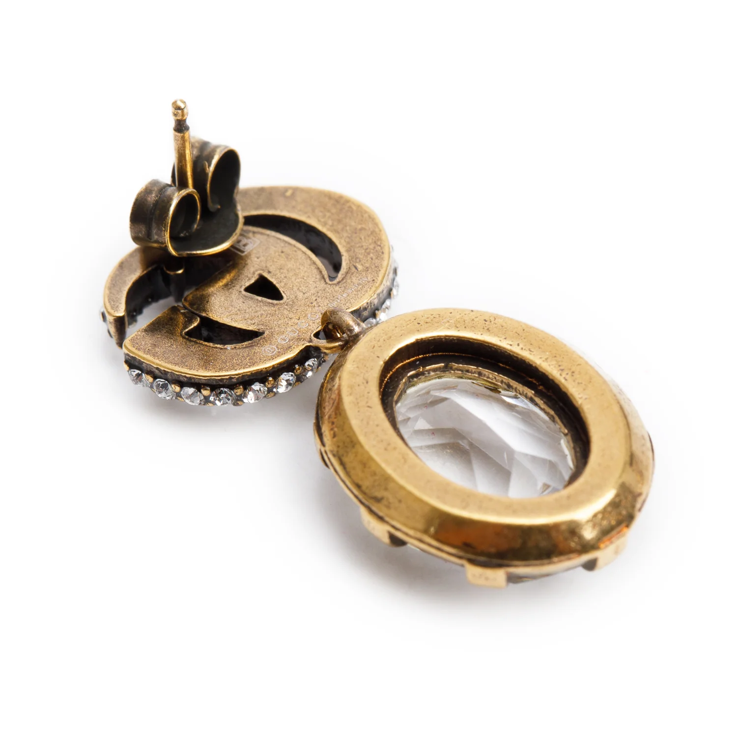 Gucci Gold Plated Crystal Double G Drop Earrings - Image 2
