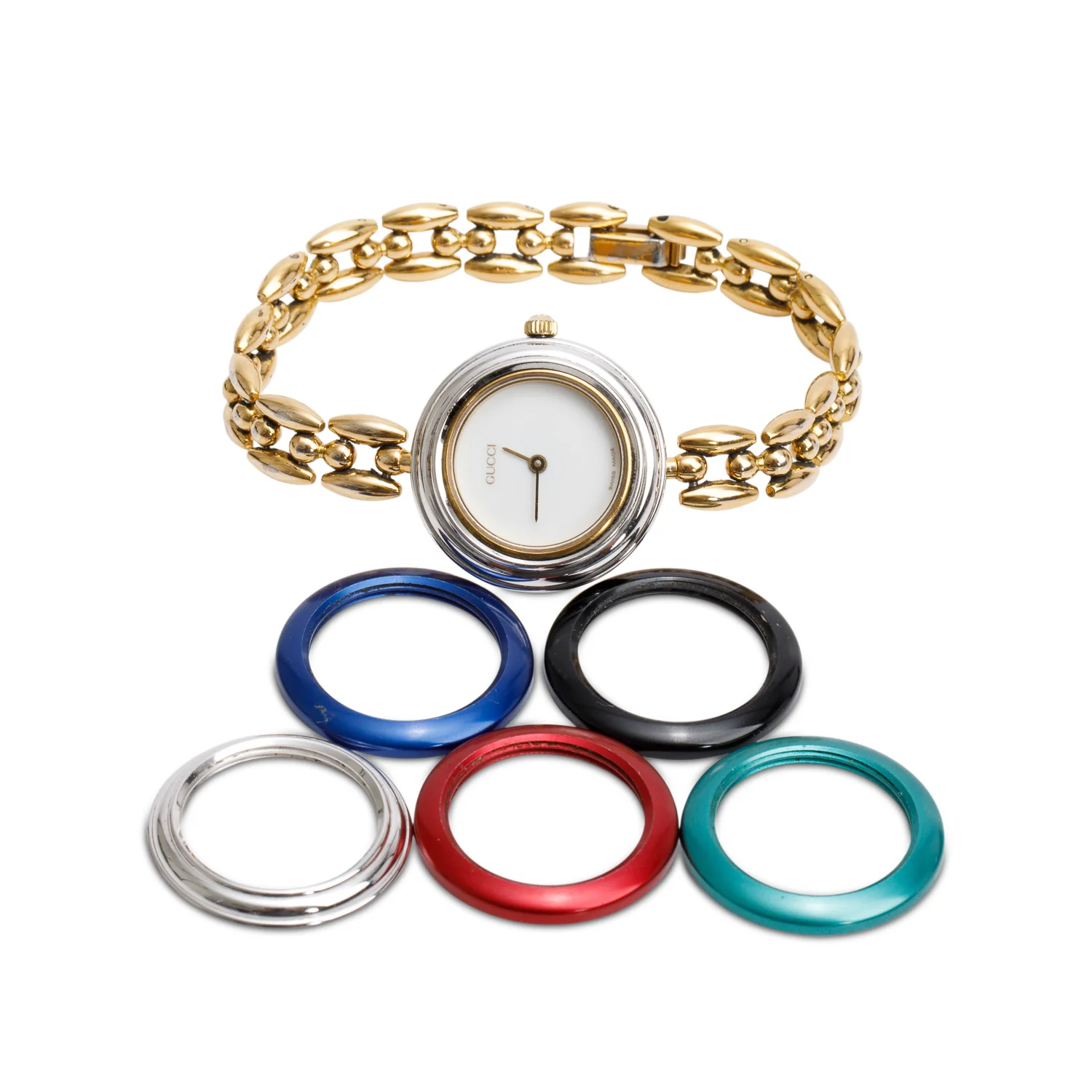 Gucci Gold Plated Stainless Steel 1100 Series 26 MM Watch w/ 5 Multicolour Bezels - Image 2