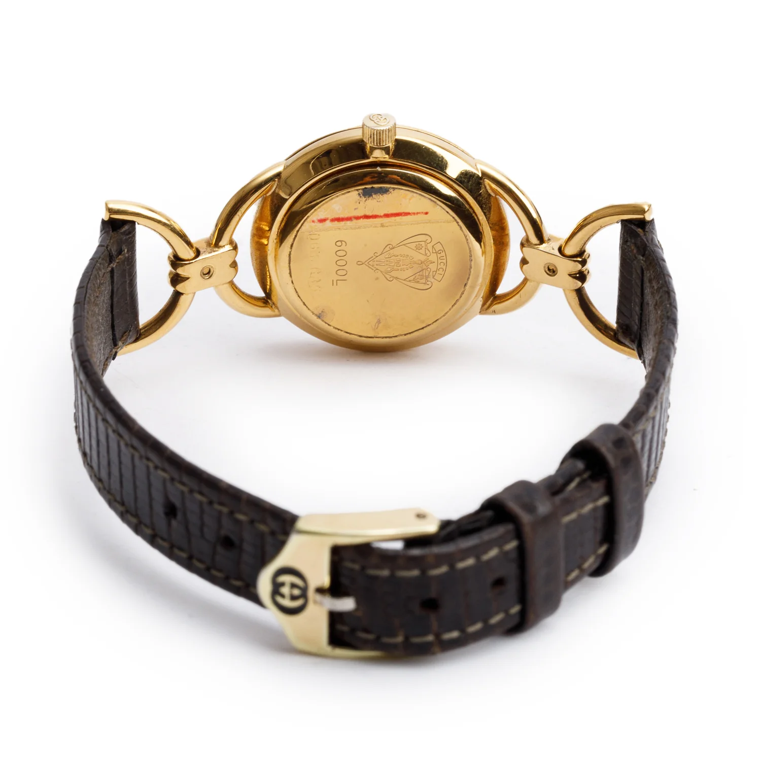Gucci Gold-Plated Stainless Steel 6000 Series 23 MM Quartz Watch Green Red Web Dial - Image 3