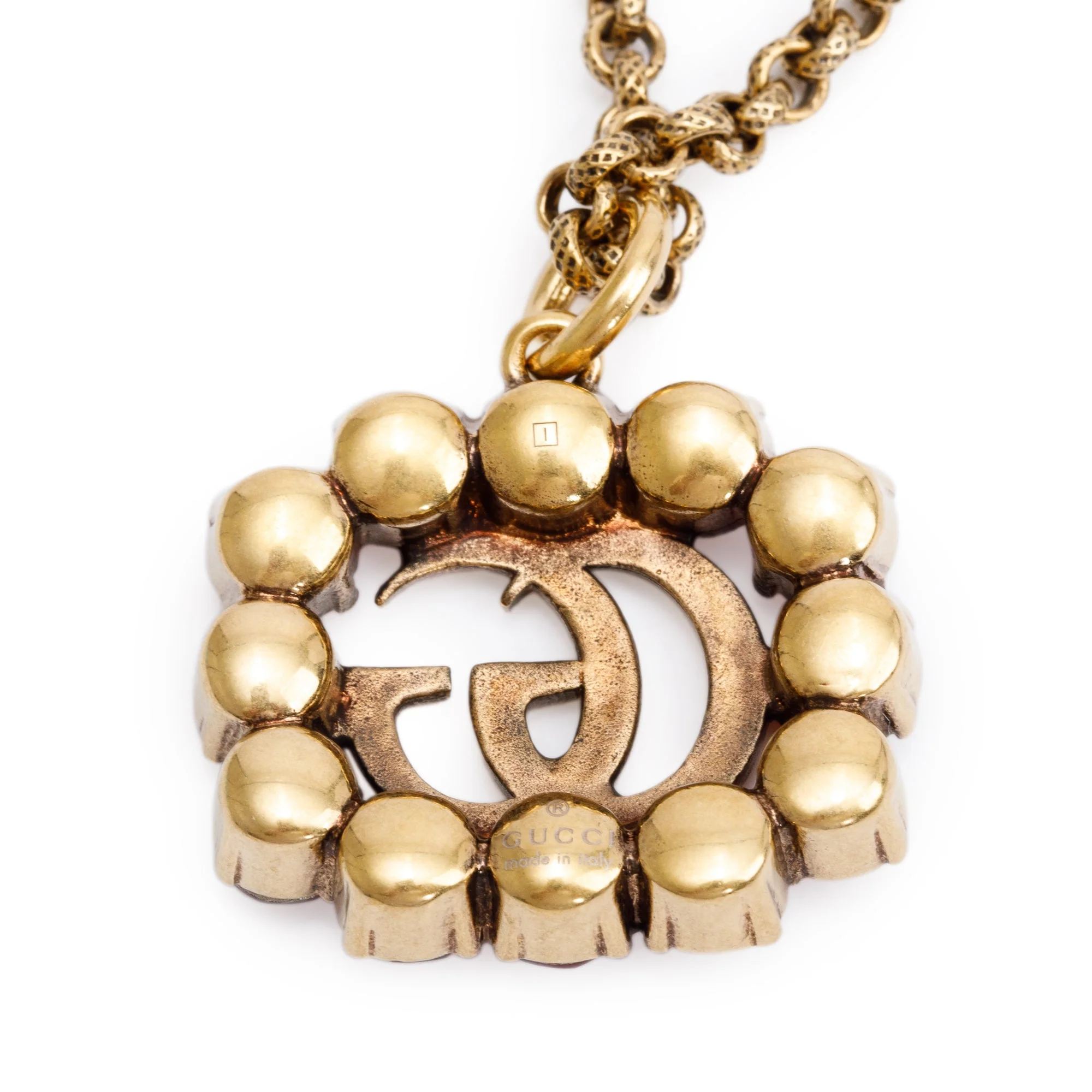 Gucci Gold-Tone Metal Crystal Double G Pendant Necklace w/ Box - Image 6