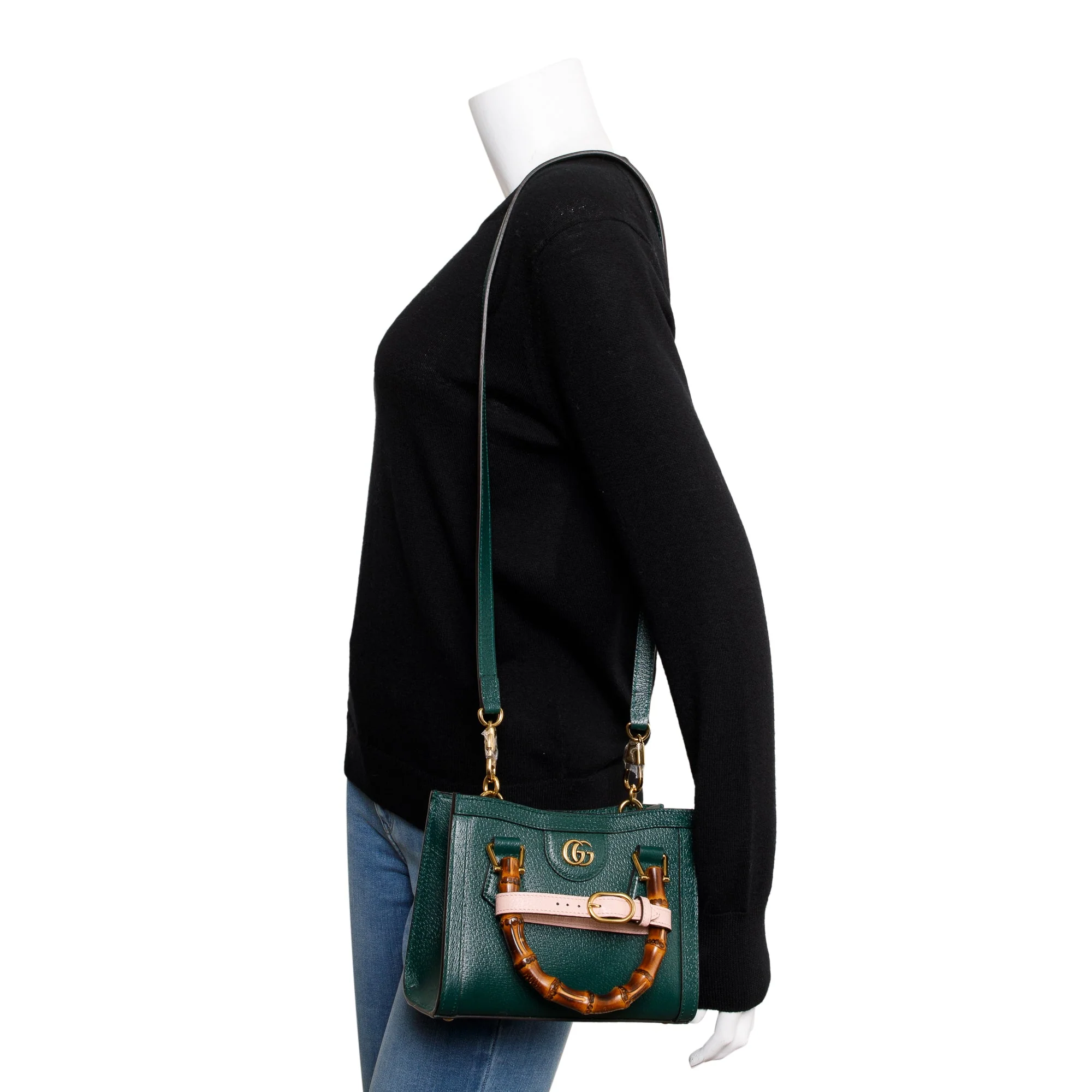 Gucci Green Calfskin Leather Diana Mini Tote Bag w/ Straps - Image 2