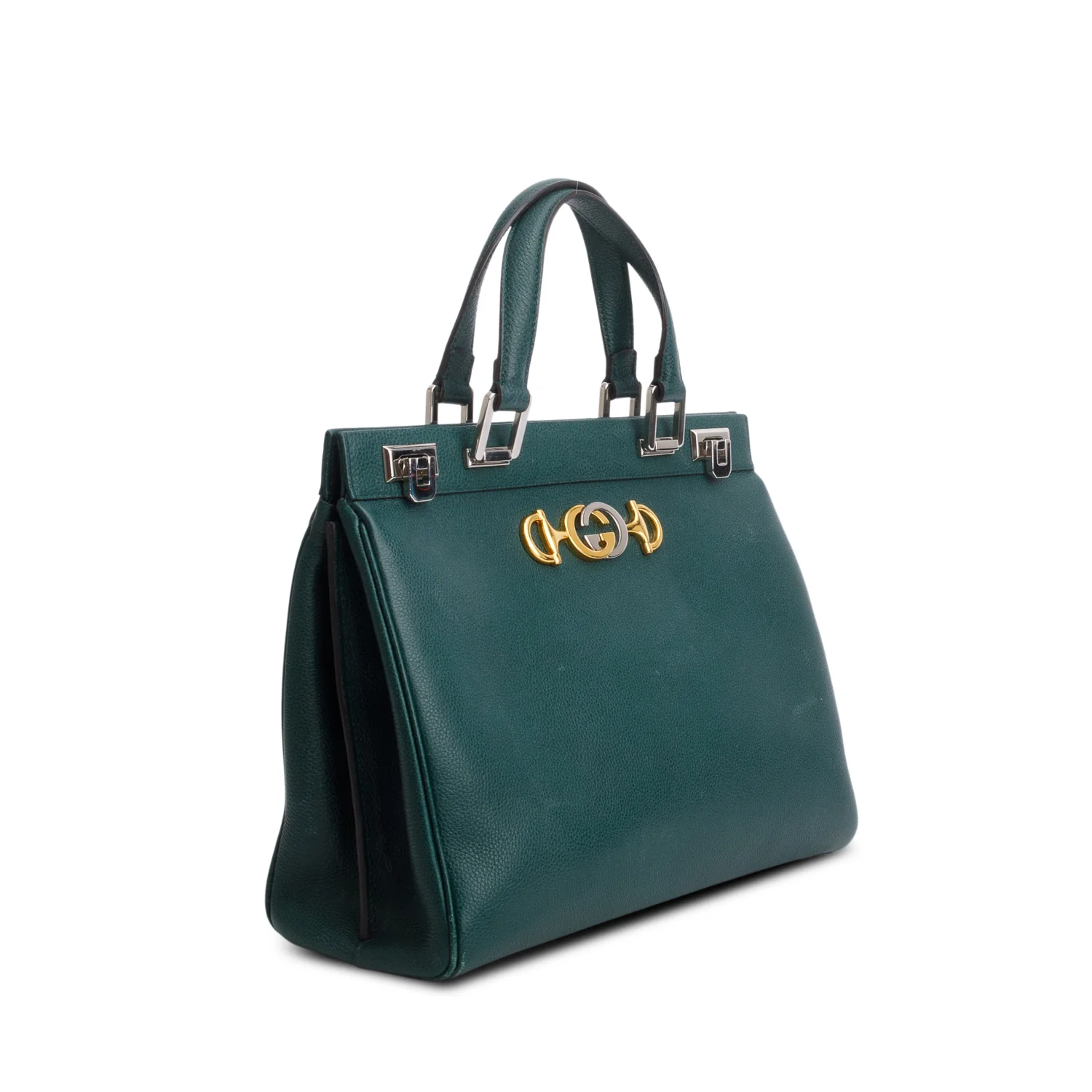 Gucci Green Grainy Calfskin Medium Zumi Top Handle w/ Strap - Image 4
