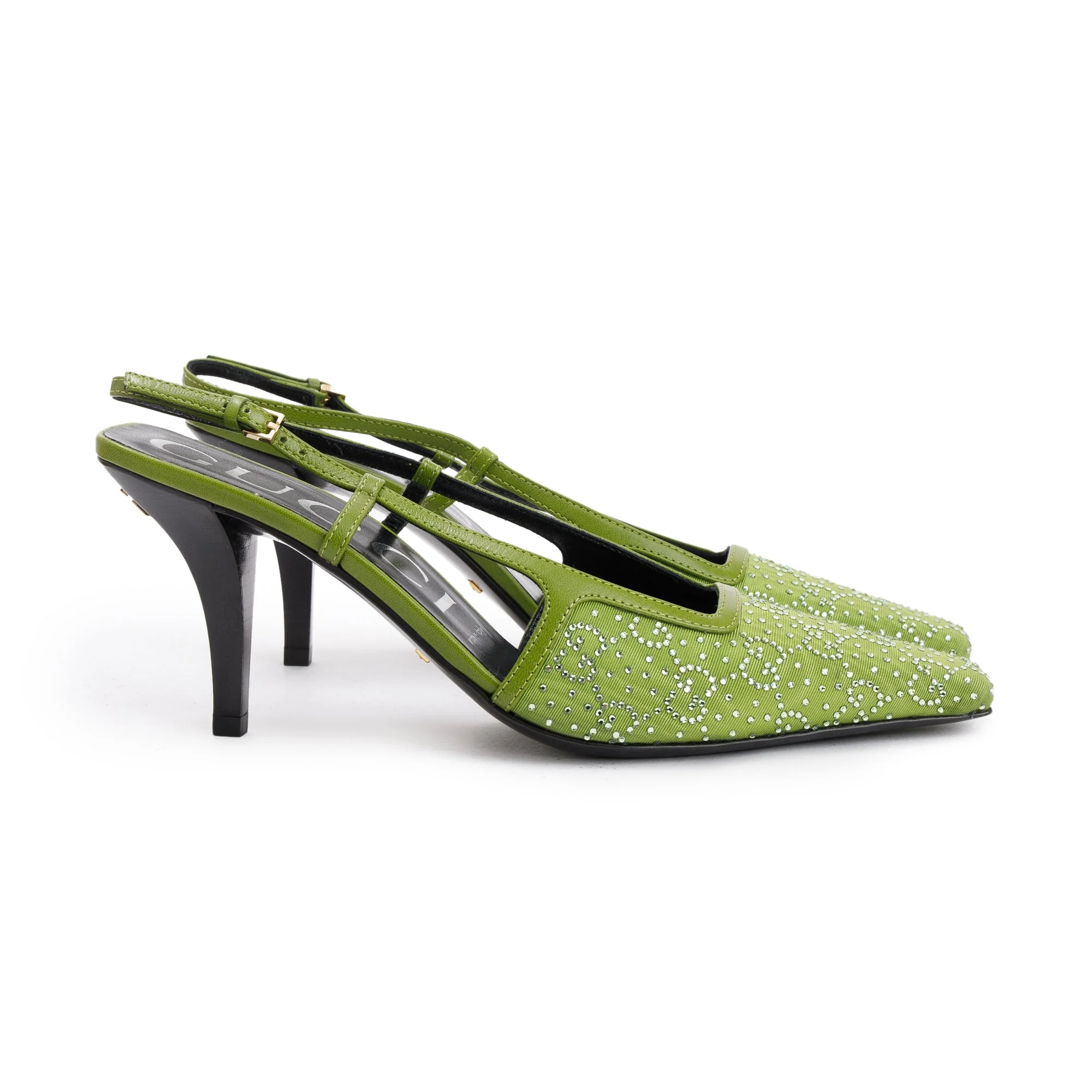Gucci Green Green Leather Tom GG Crystal Slingback Pump, Size 38 w/ Box - Image 4