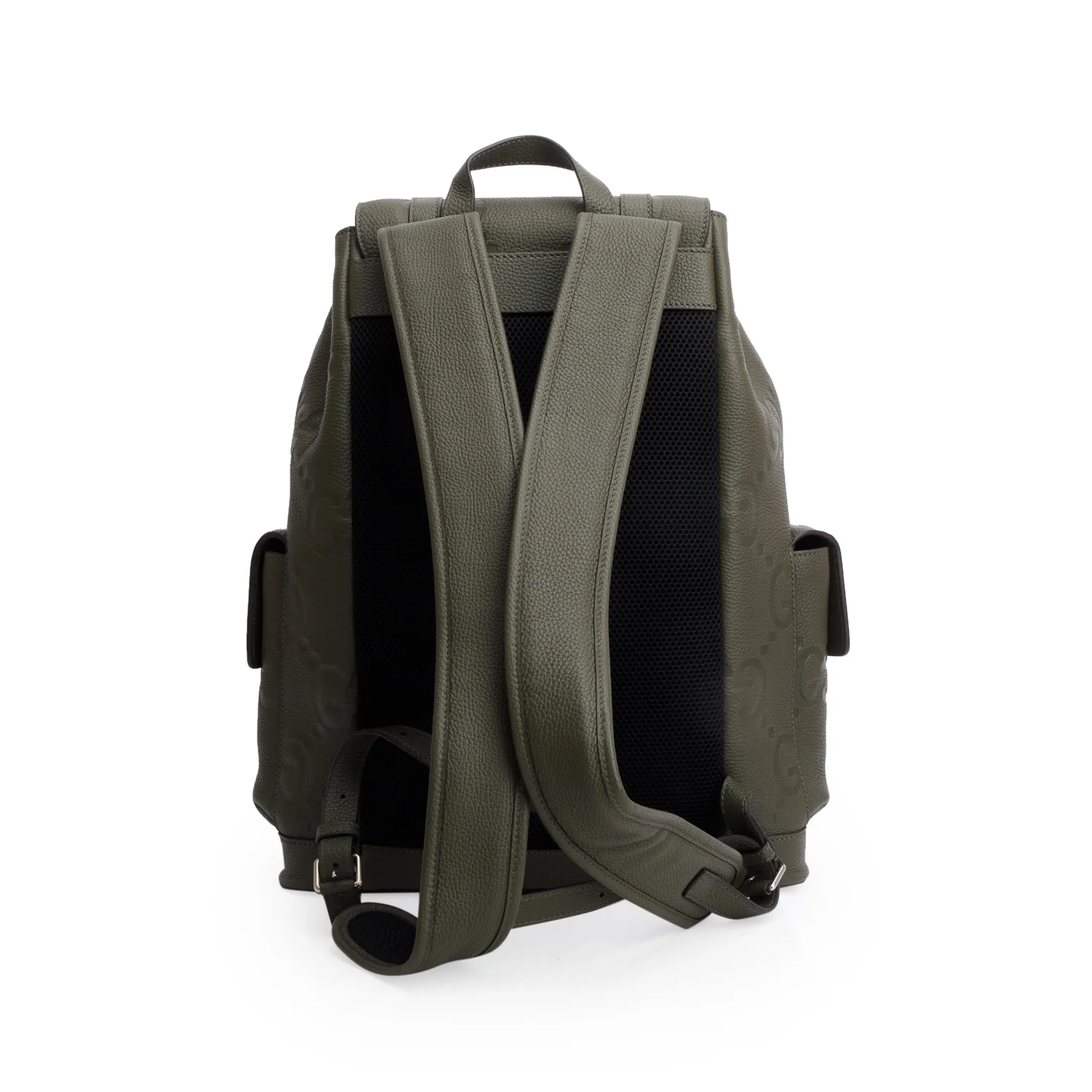 Gucci Green Piuma Calfskin Jumbo GG Embossed Double Buckle Backpack - Image 4