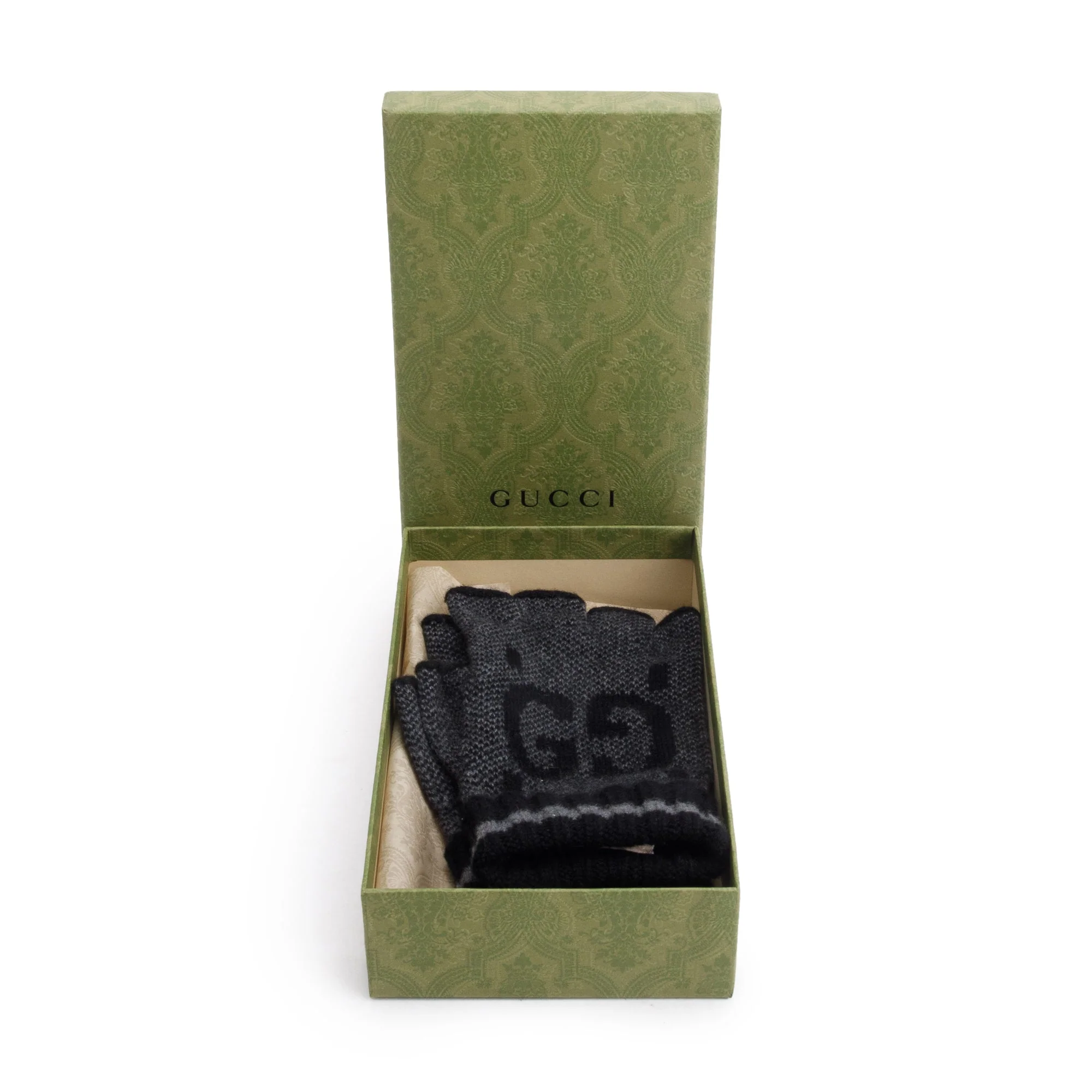 Gucci Grey/Black GG Cashmere Fingerless Gloves w/ Box - Image 2