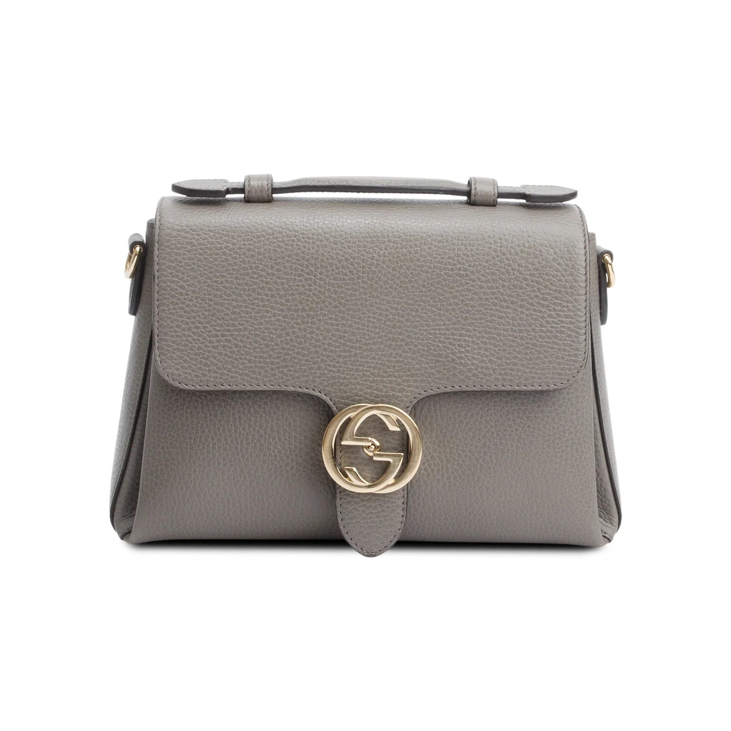 Gucci Grey Dollar Leather Interlocking G Top Handle Shoulder Bag w/ Strap - Image 3