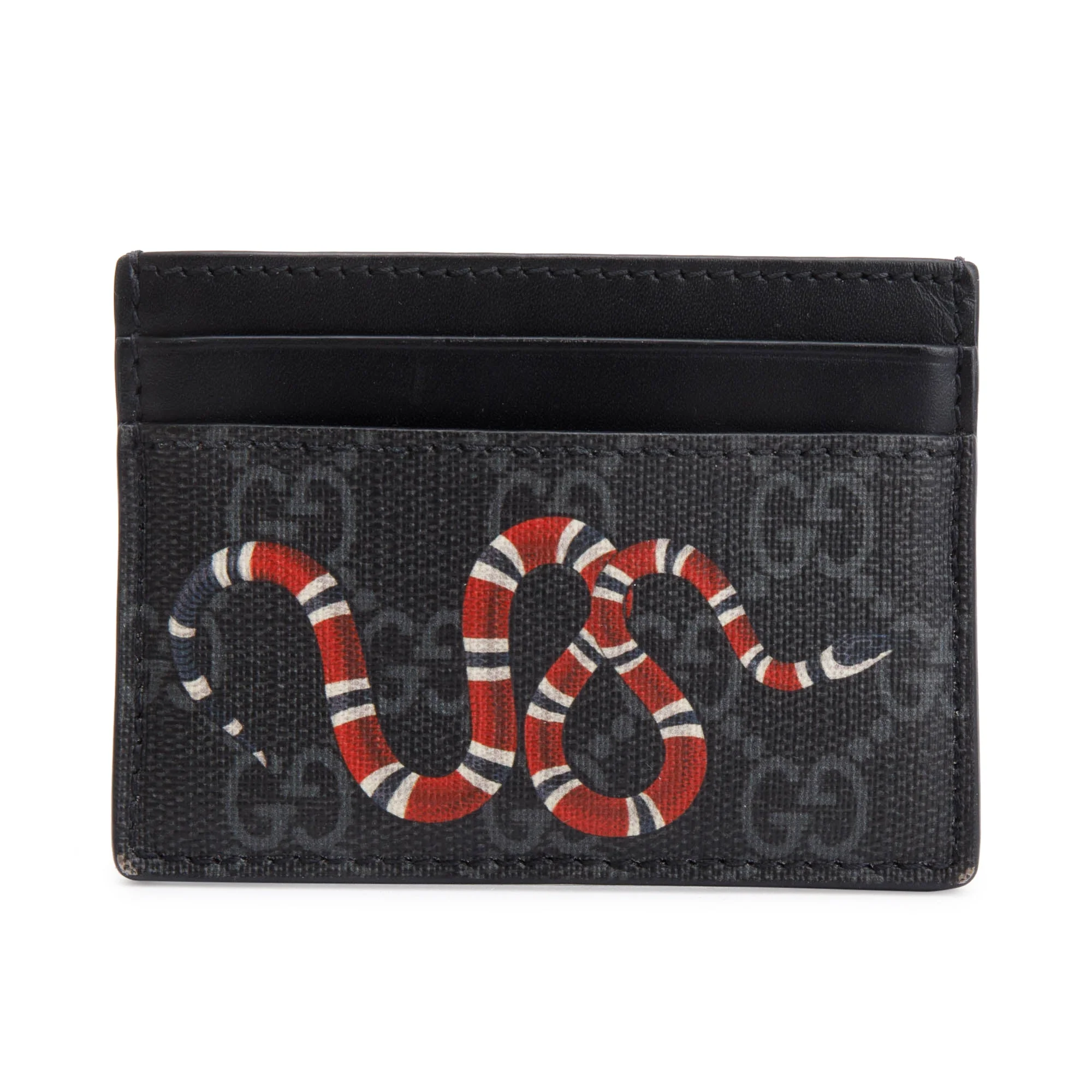 Gucci Kingsnake Print Black GG Supreme Card Holder