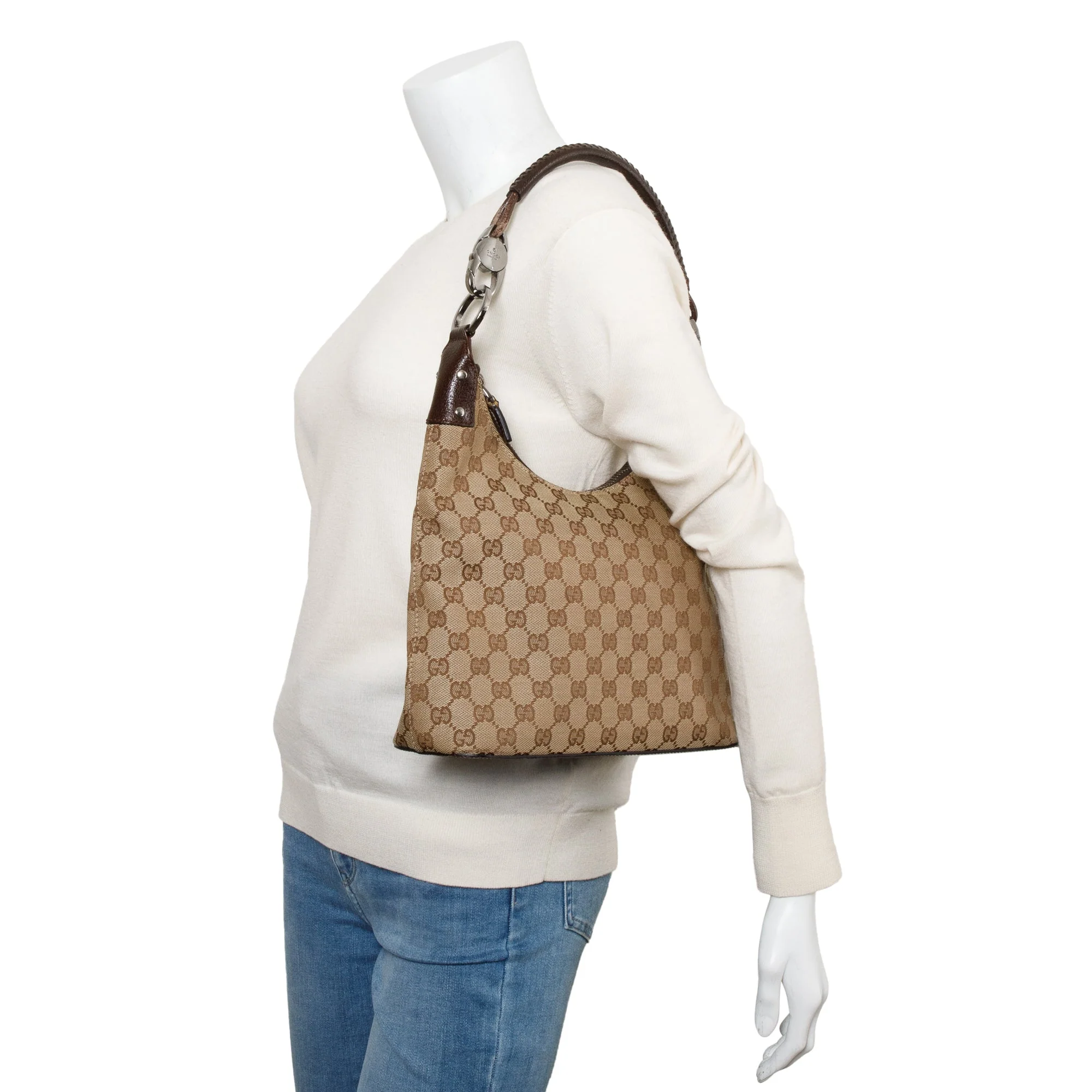 Gucci Leather Trim GG Canvas Hobo Bag - Image 5