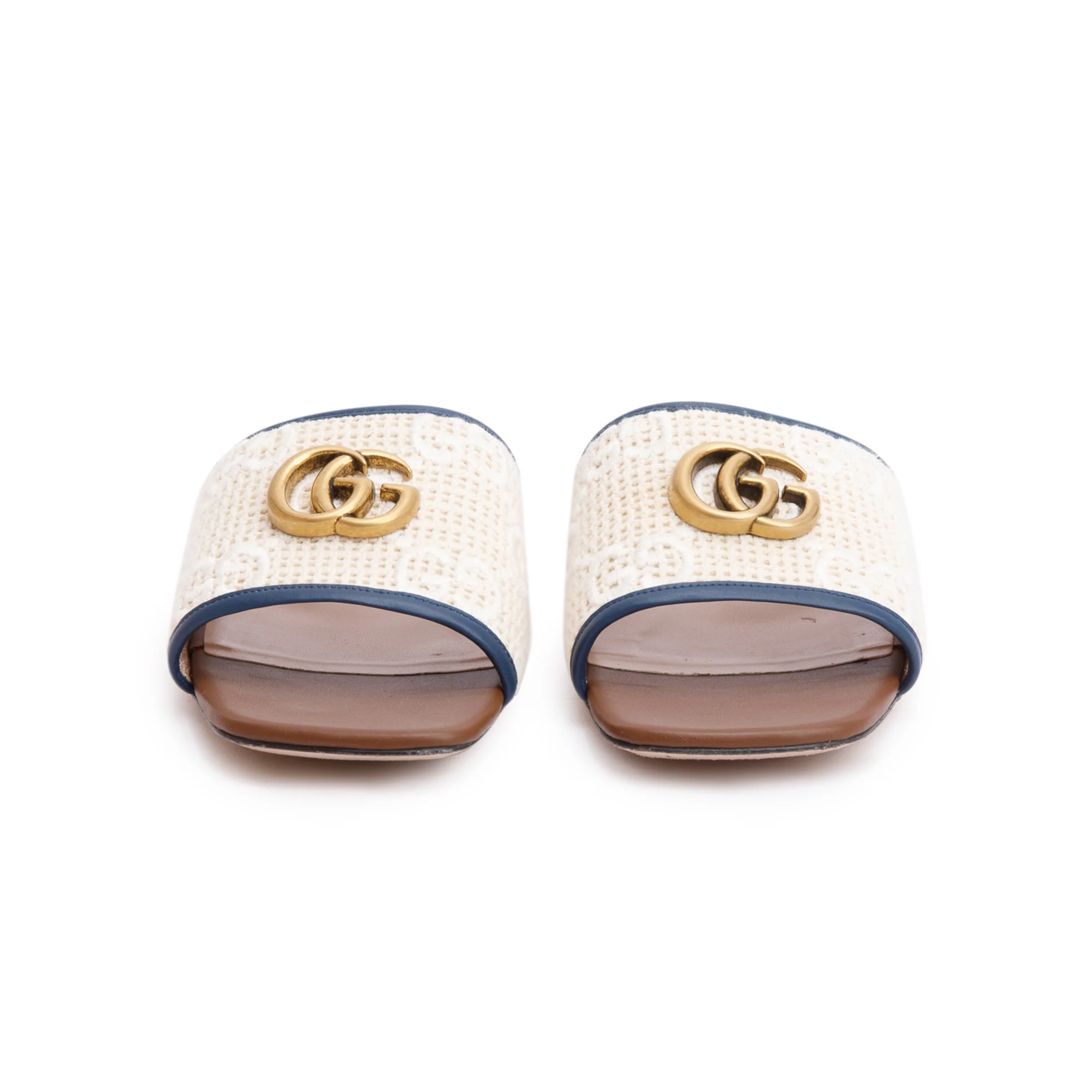 Gucci Leather Trimmed Crochet Raffia Double G Logo Slide Sandals, Size 39.5 w/ Box - Image 4