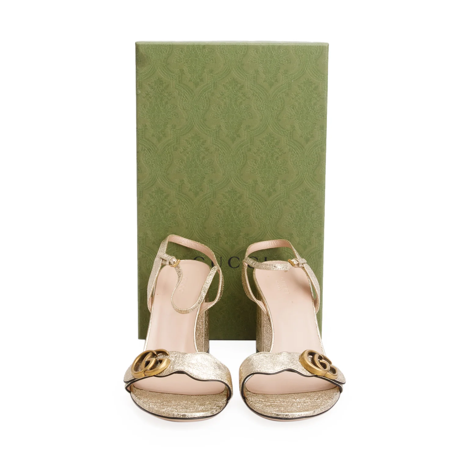Gucci Metallic Gold Calfskin Marmont Ankle Wrap Sandals, Size 42 w/ Box - Image 2