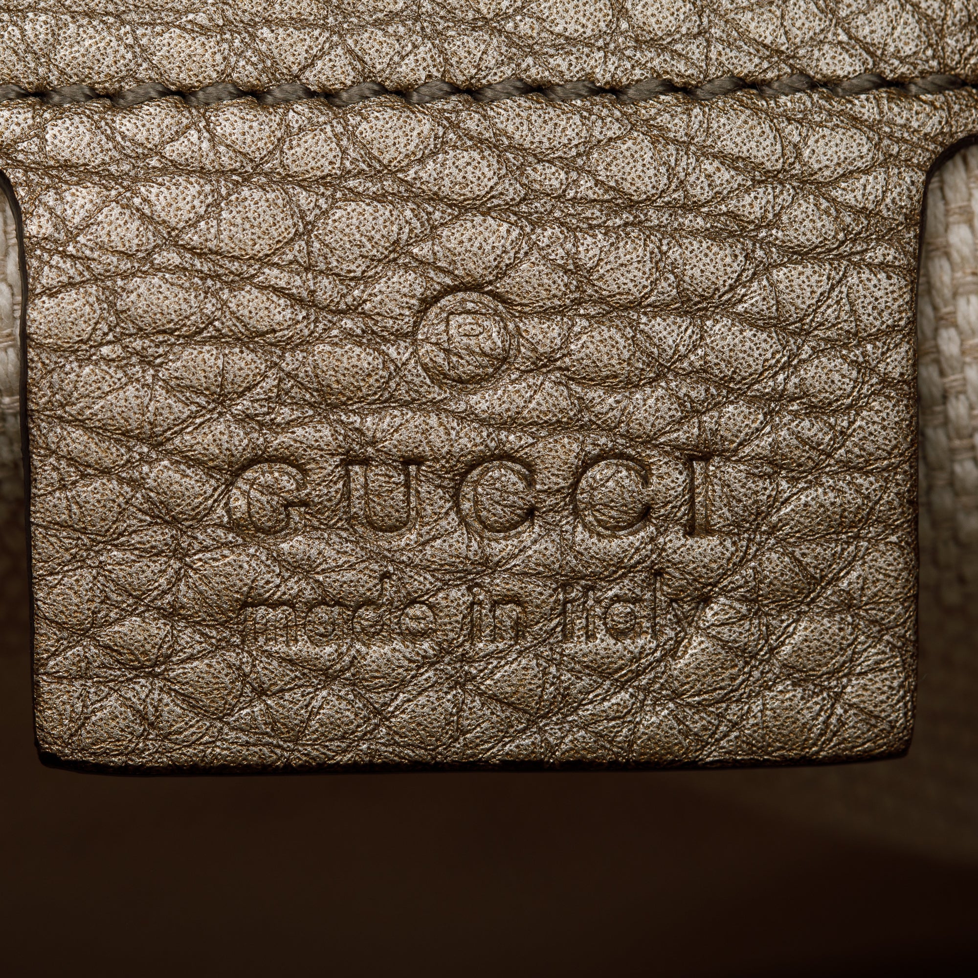 Gucci Metallic Gold Pebbled Calfksin Leather Medium Soho Chain Tote - Image 10