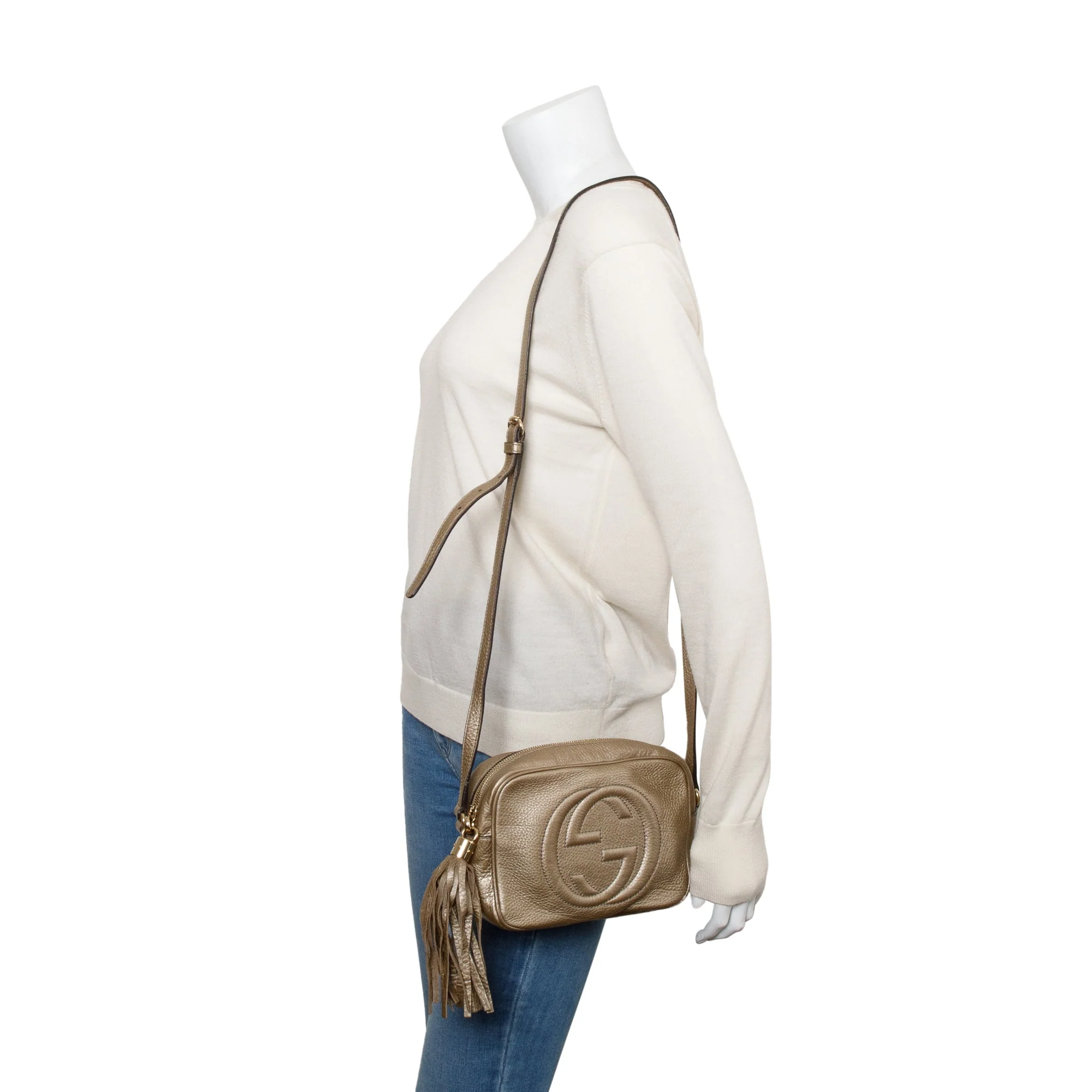 Gucci Metallic Gold Pebbled Calfskin Leather Small Soho Disco Bag - Image 2