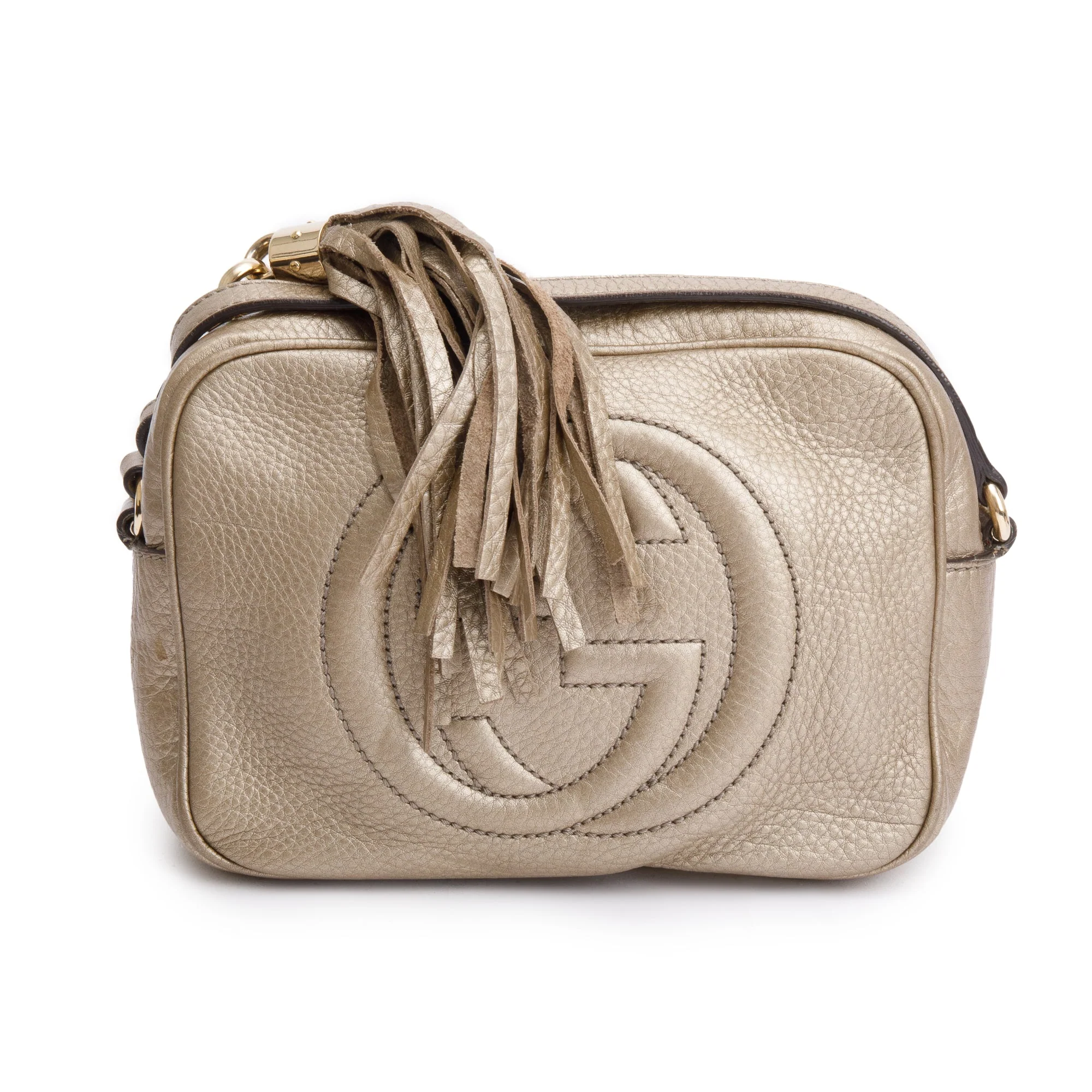 Gucci Metallic Gold Pebbled Calfskin Leather Small Soho Disco Bag - Image 3